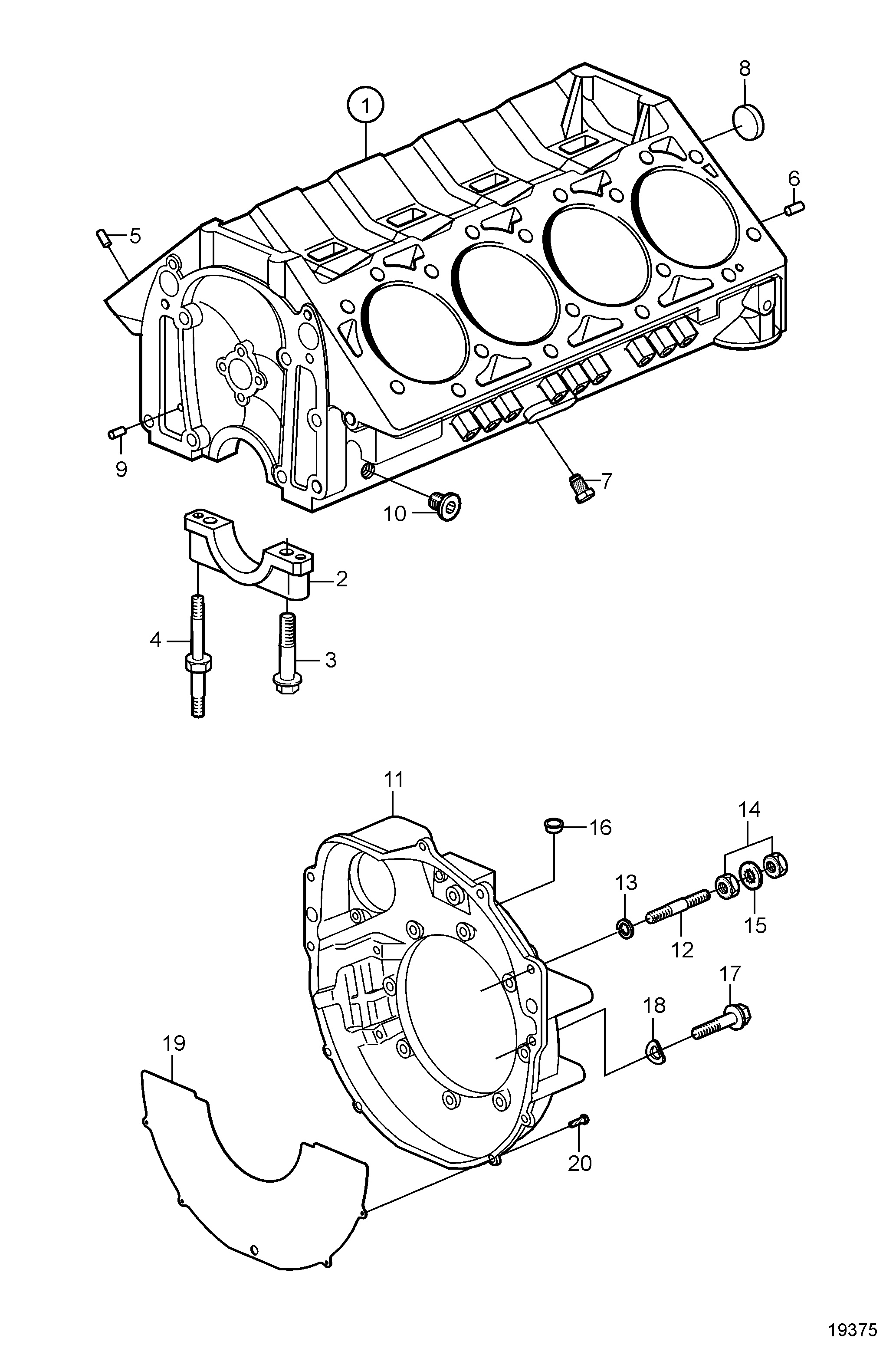 Bloc-cylindres et carter de volant moteur