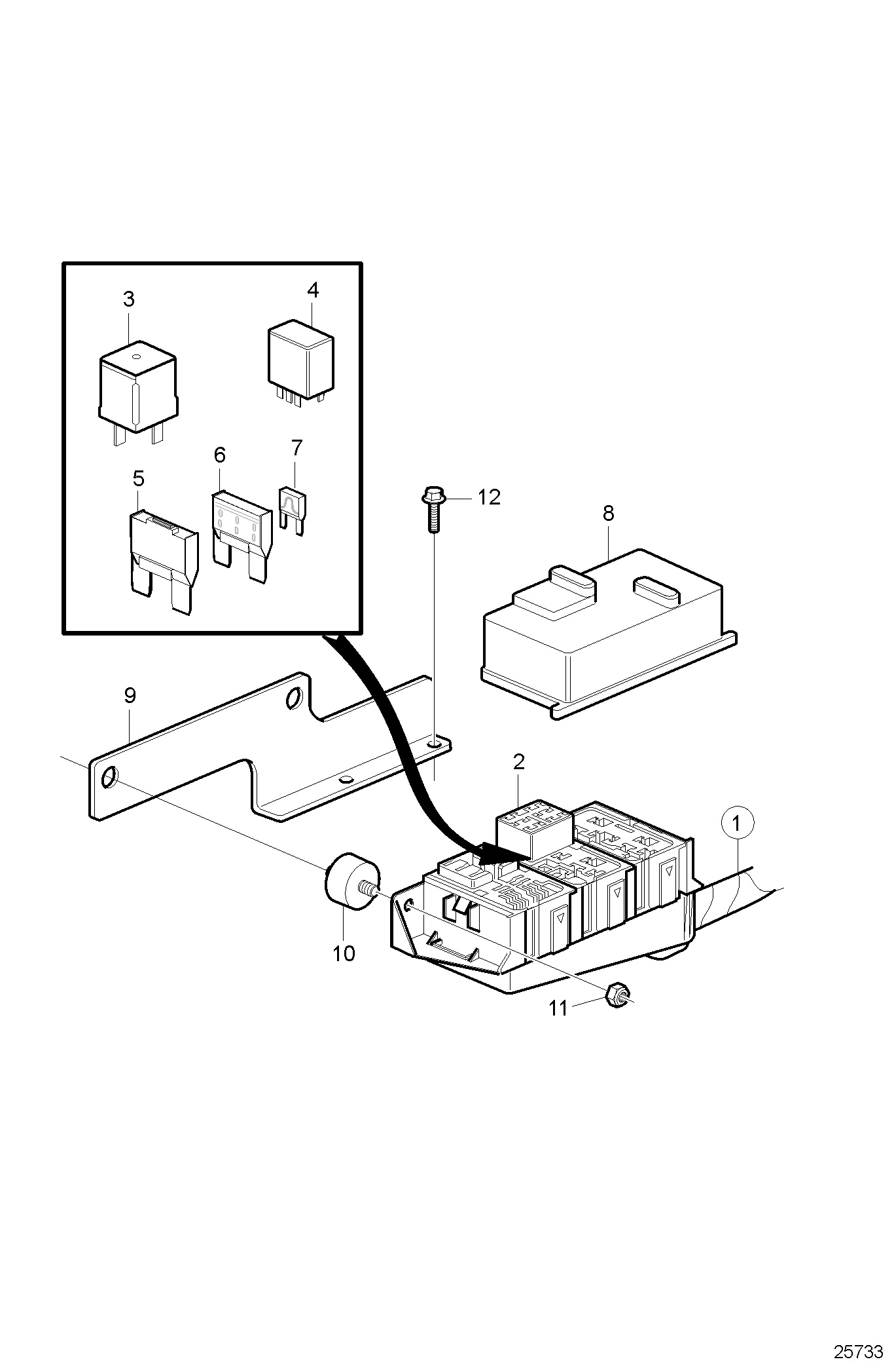 Caja de relés y fusibles.