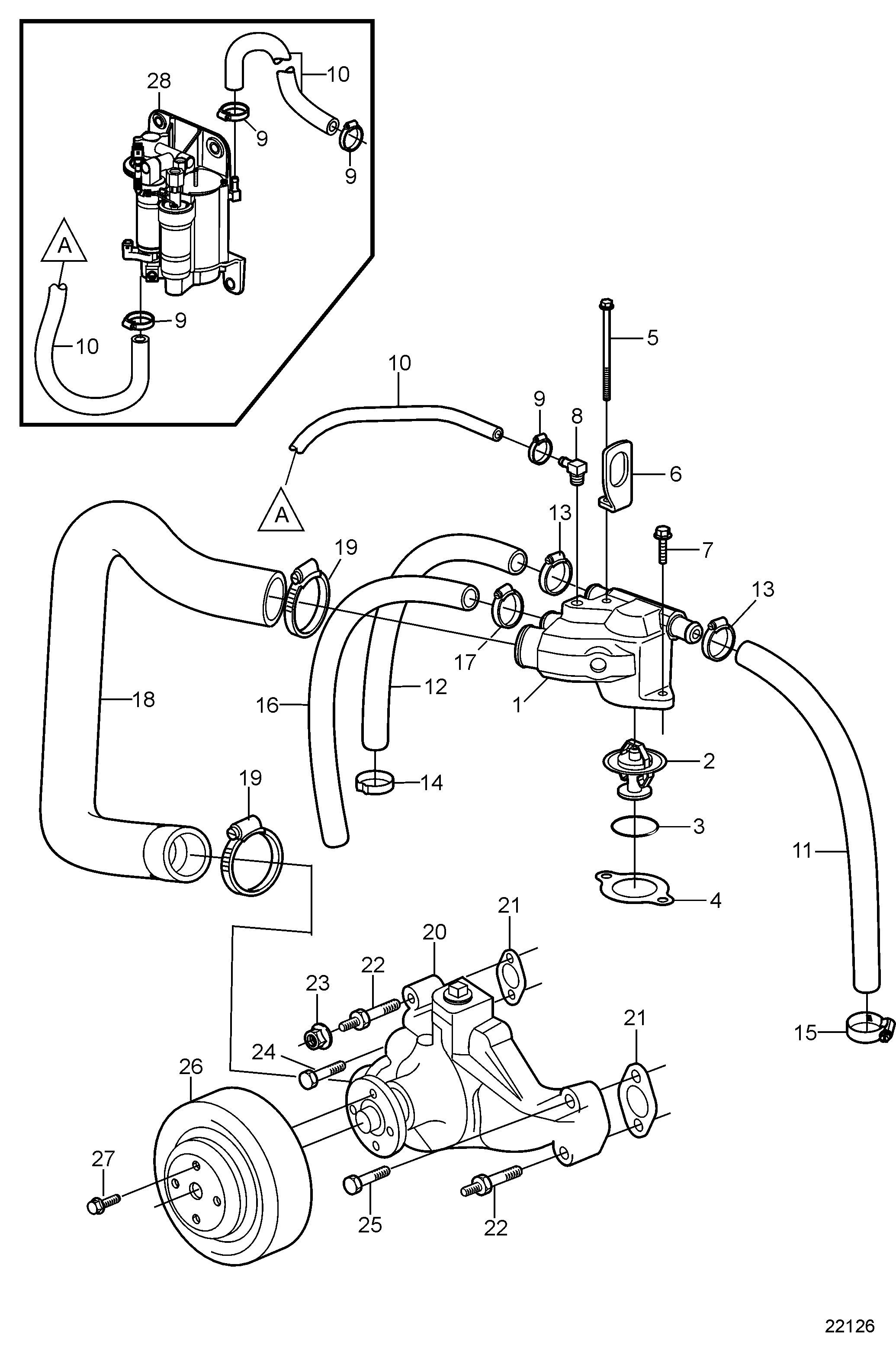 Bomba de circulación y termostato.