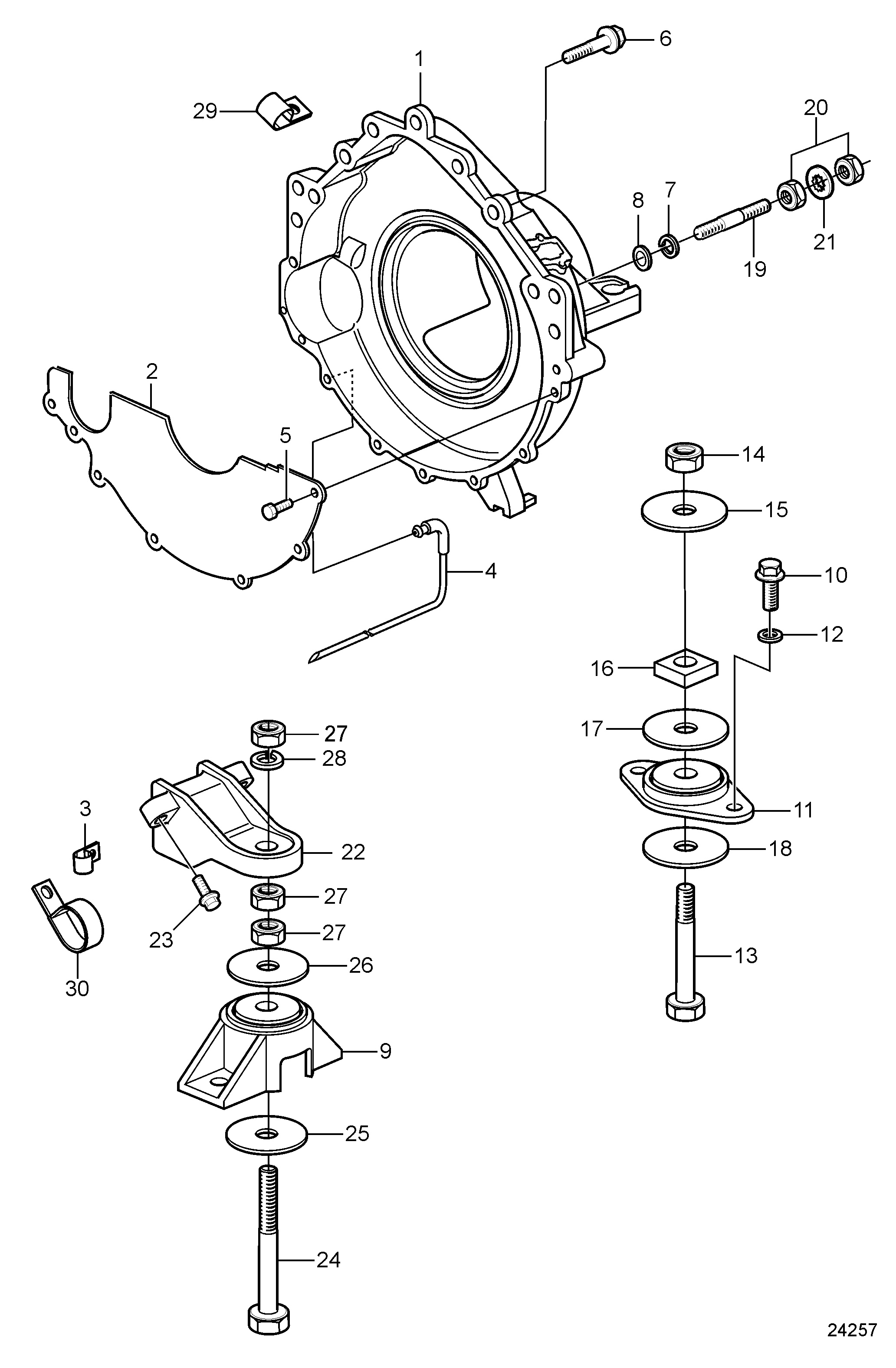 Carter de volant moteur et supports
