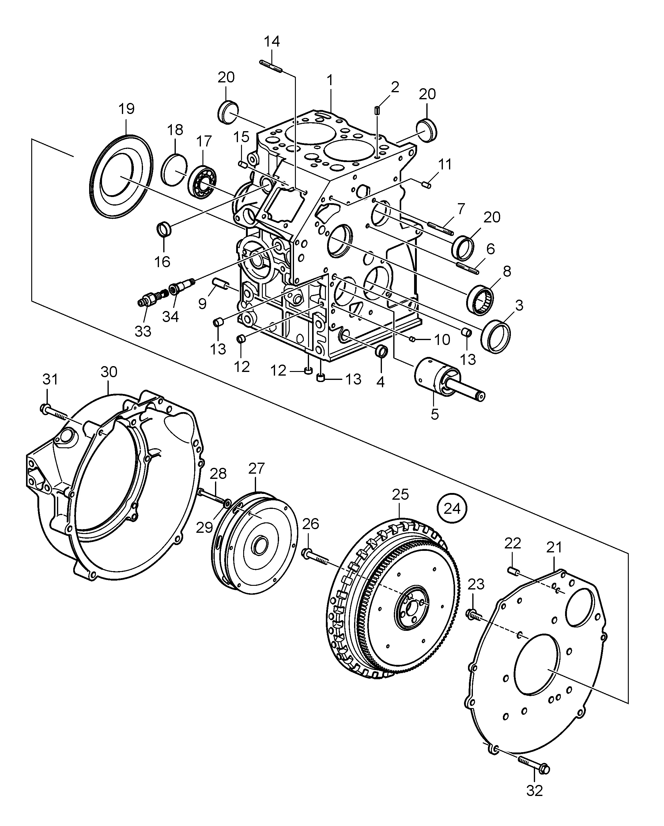 Bloc-cylindres et carter de volant moteur