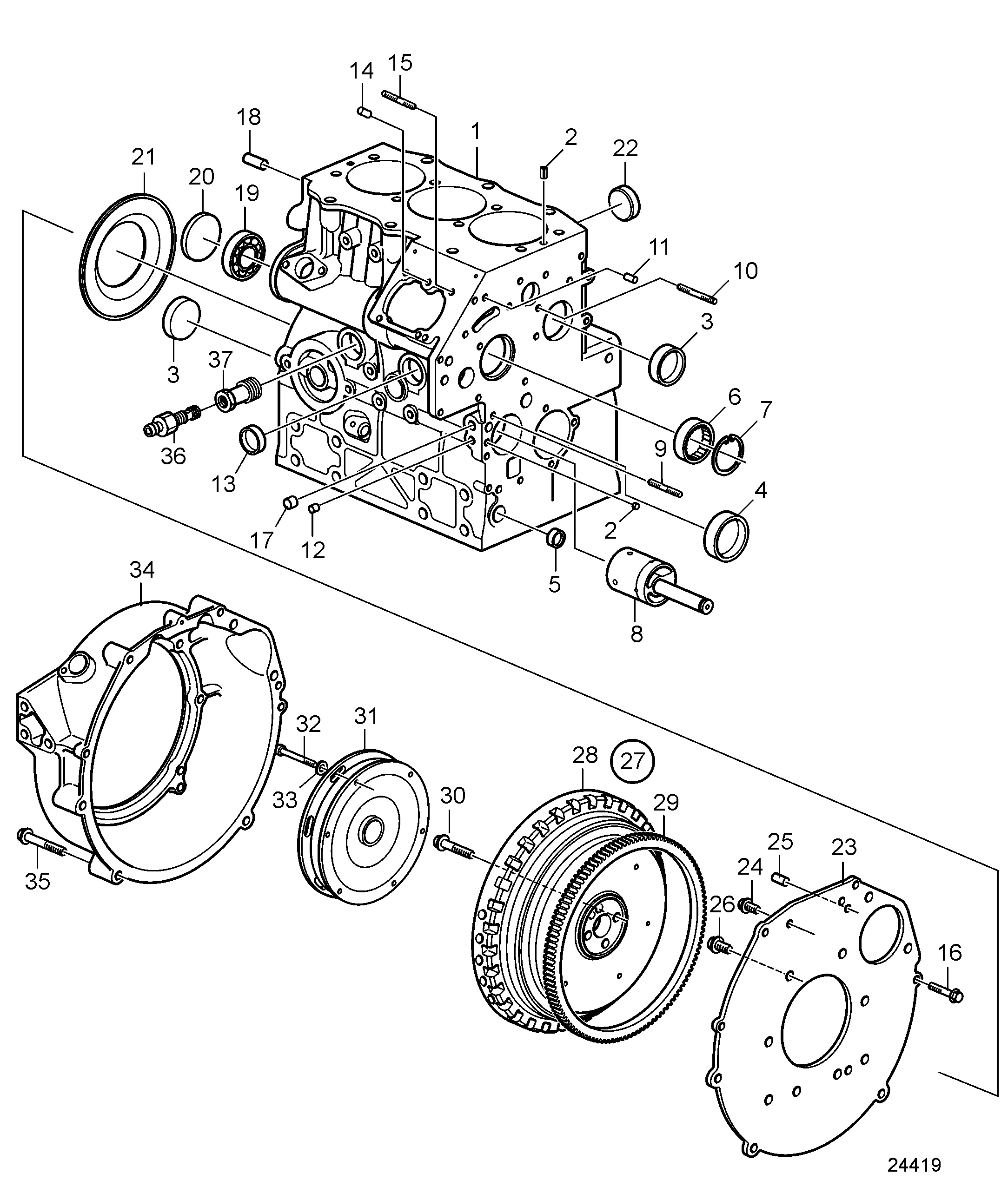 Bloc-cylindres et carter de volant moteur