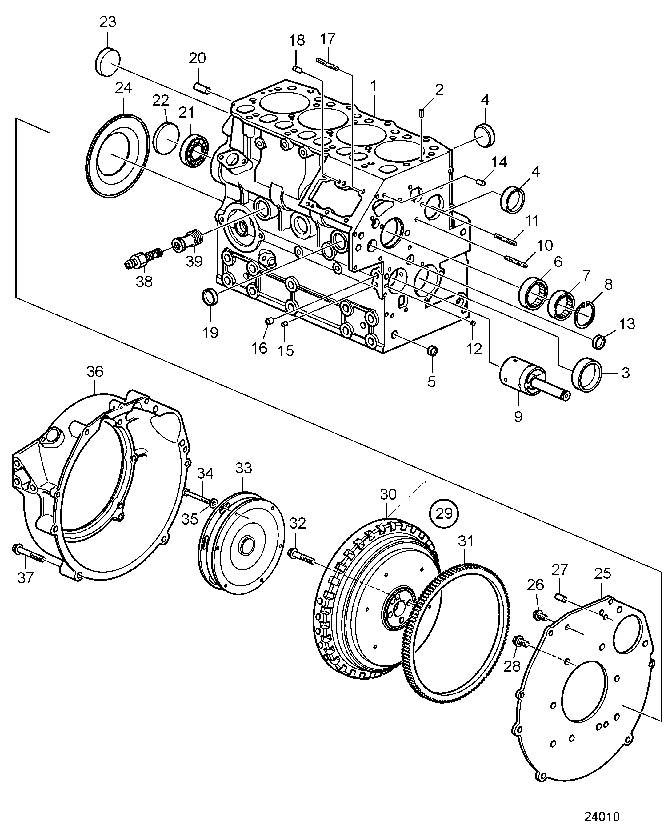 Bloc-cylindres et carter de volant moteur
