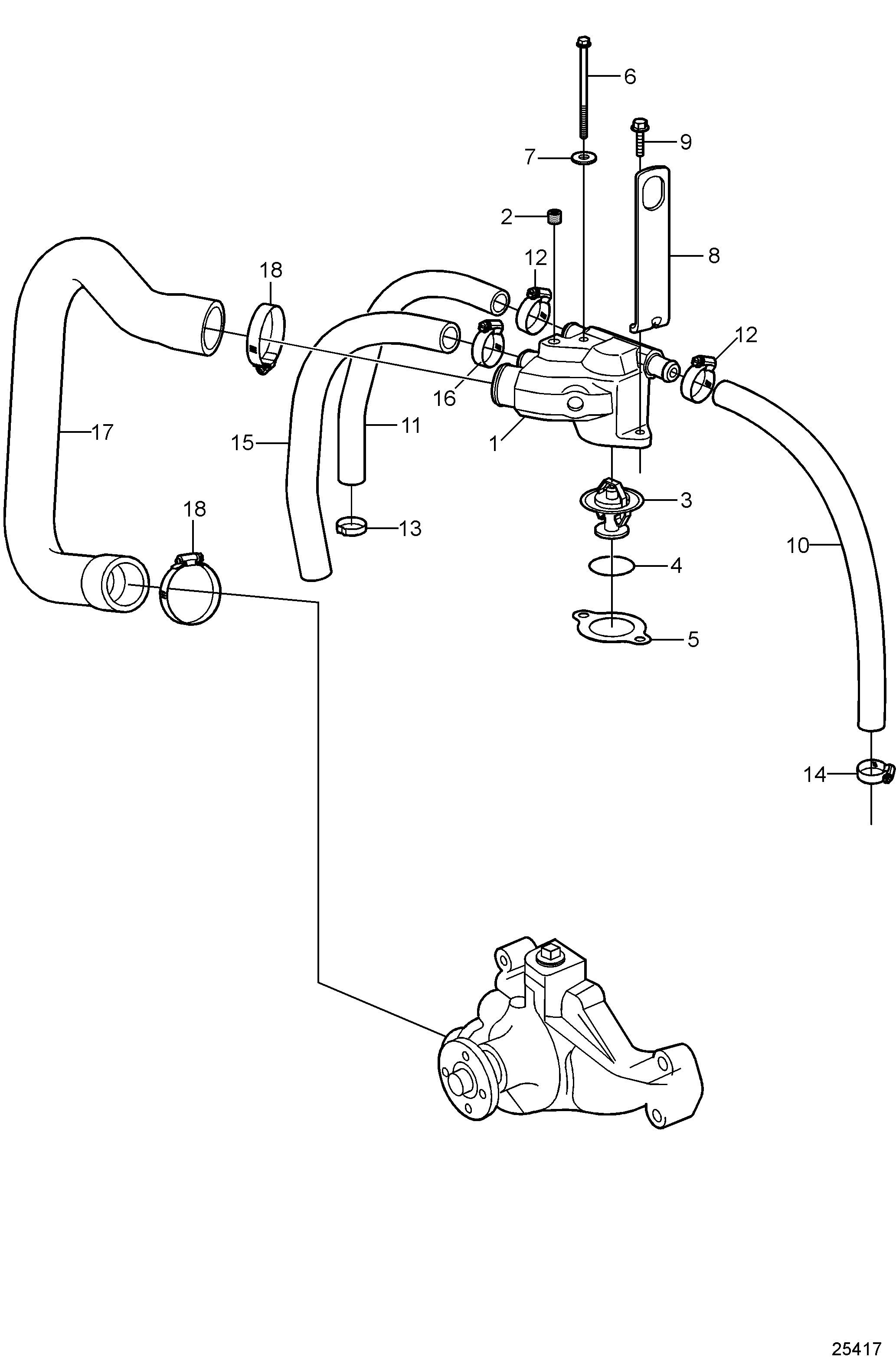 Système à eau de mer : Boîtier de thermostat à échappement