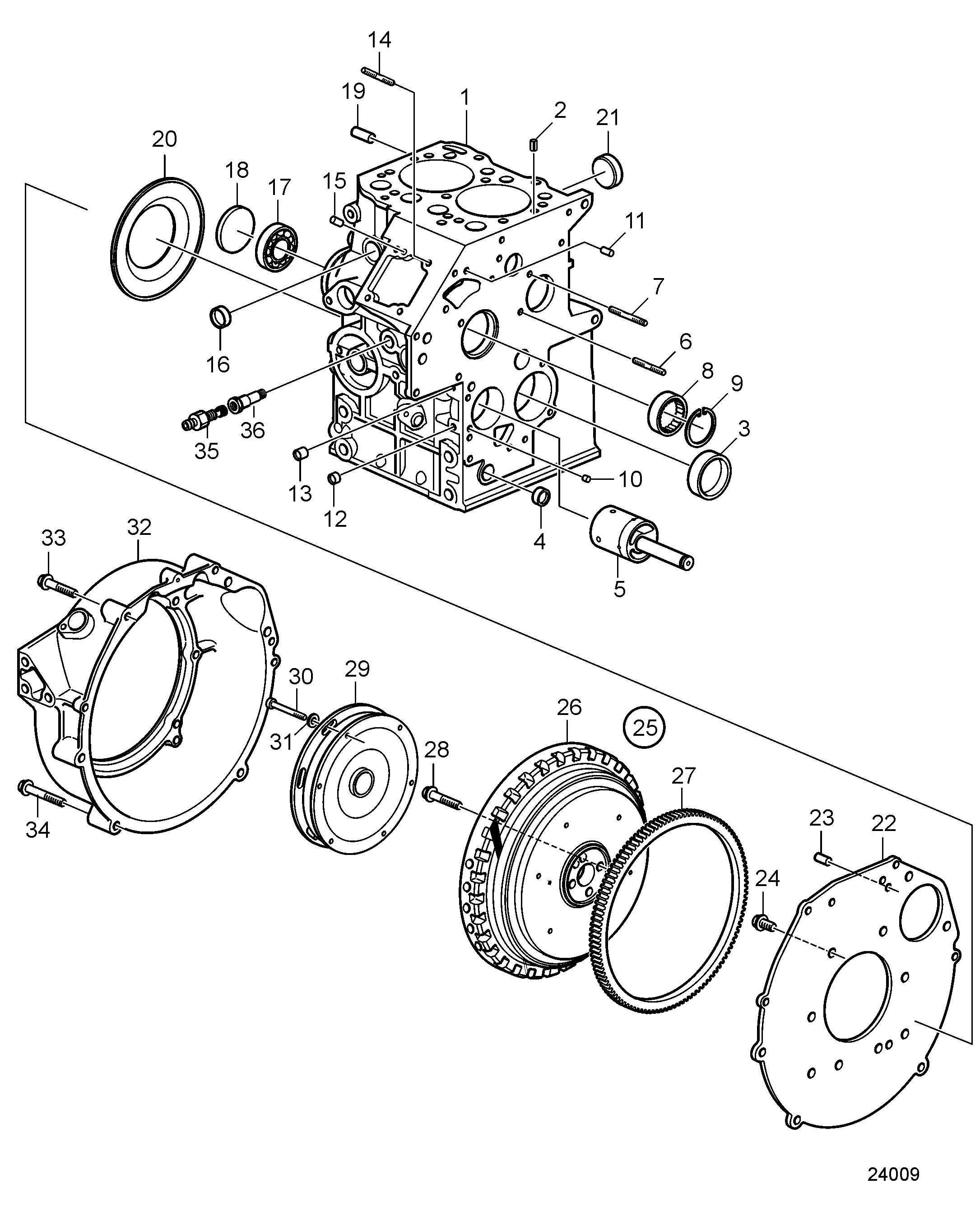 Bloc-cylindres et carter de volant moteur
