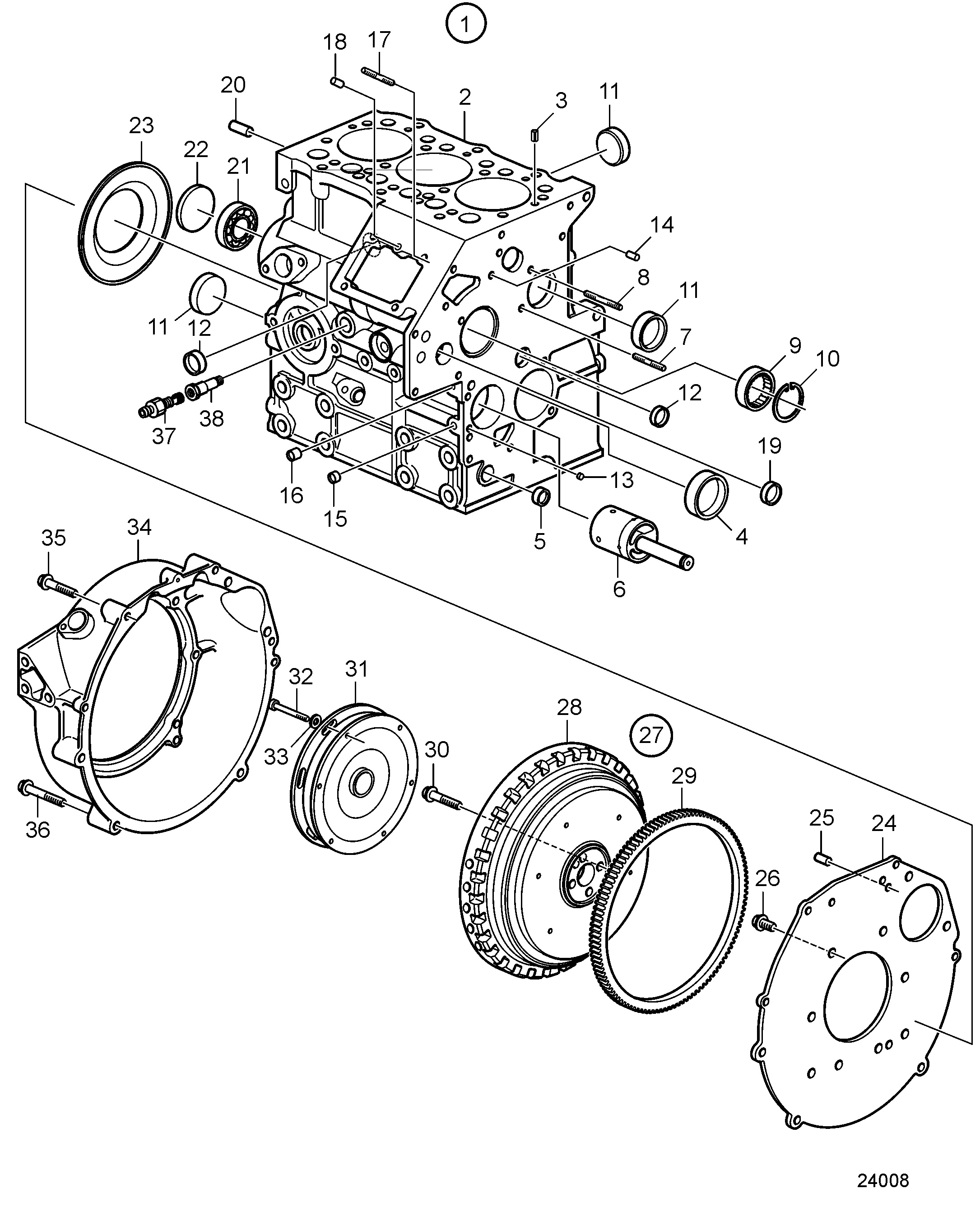 Bloc-cylindres et carter de volant moteur