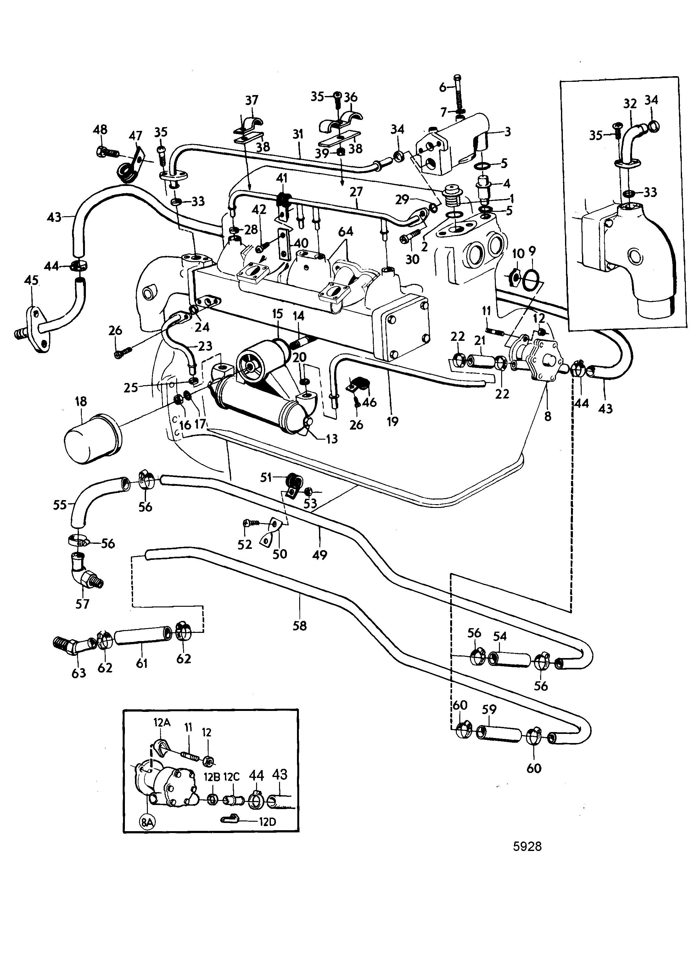 Sistema de refrigeración, colector de admisión y escape, tipo anterior.