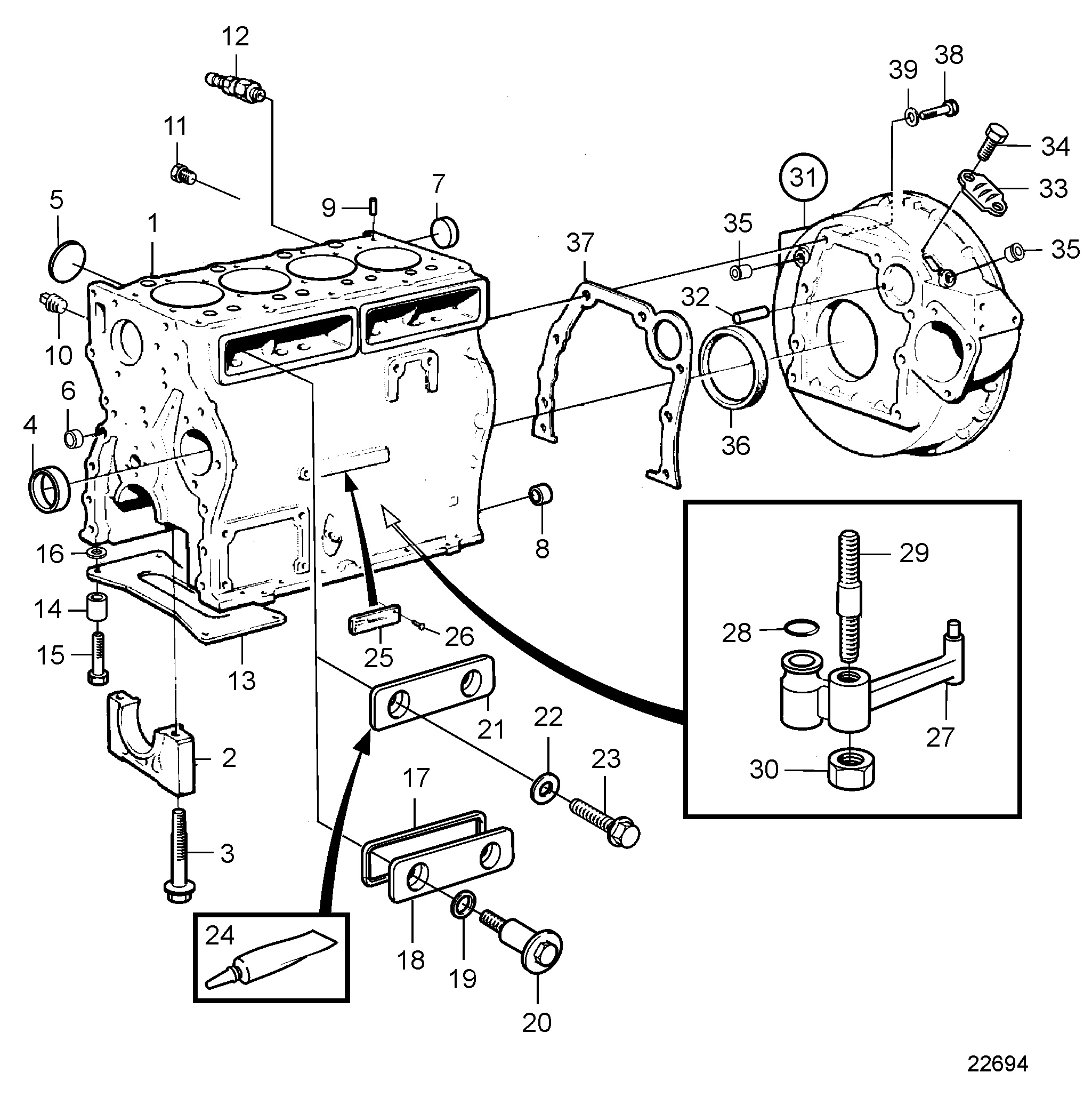 Bloc-cylindres et carter de volant moteur