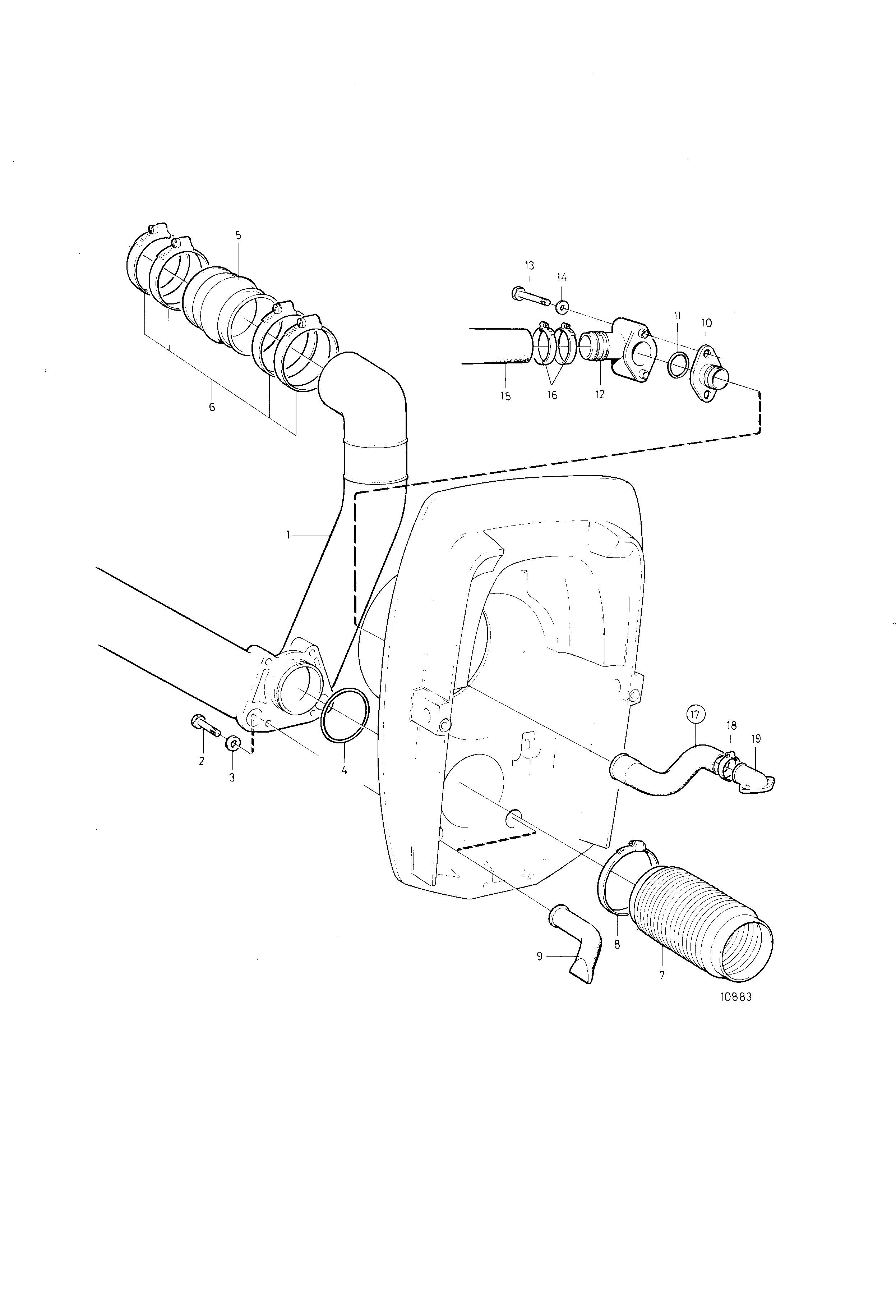 Tubo de escape y tubo de agua de refrigeración.