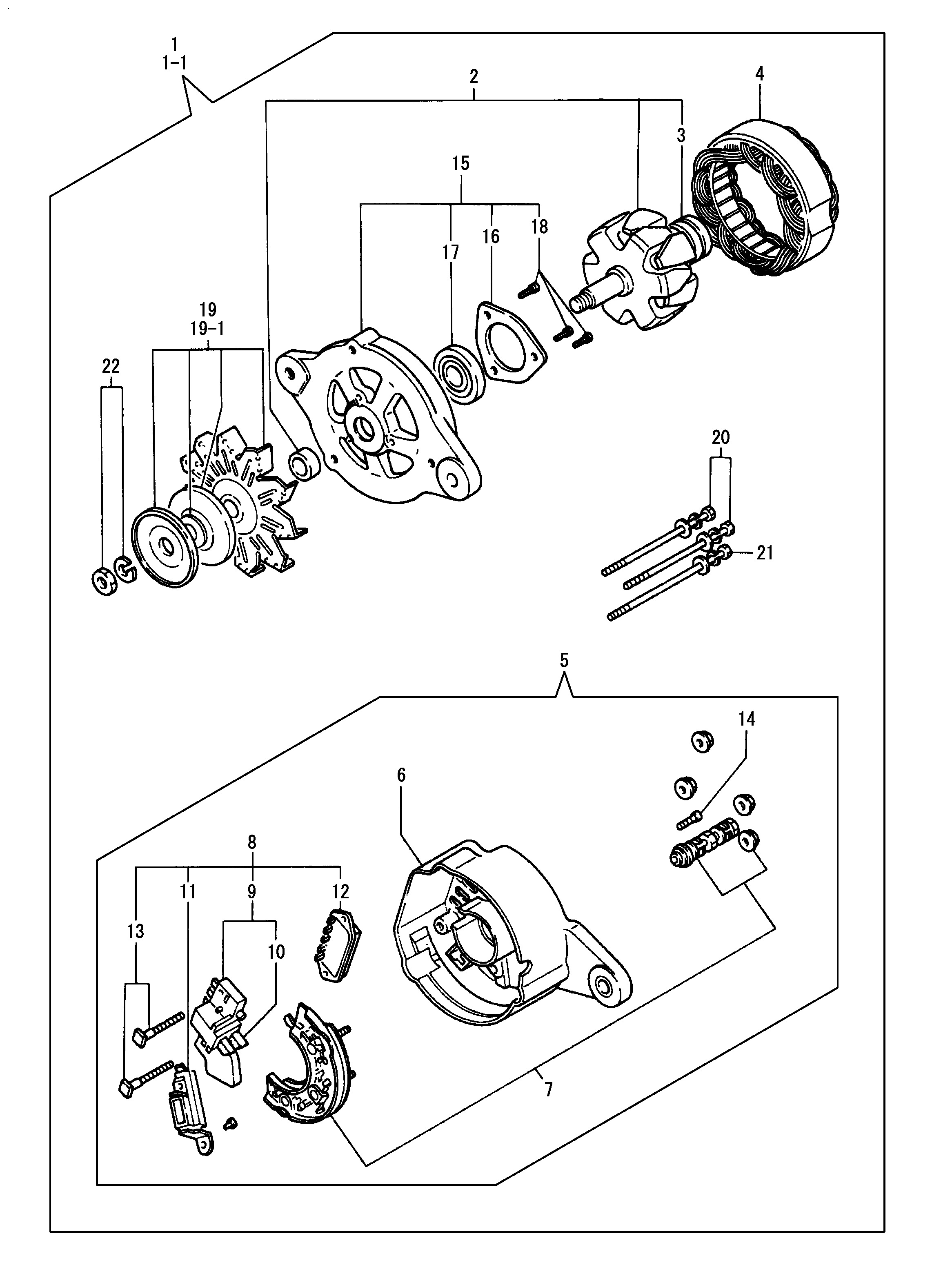 FIG 68. PARTIES COMPOSANTES DU GÉNÉRATEUR (HITACHI)