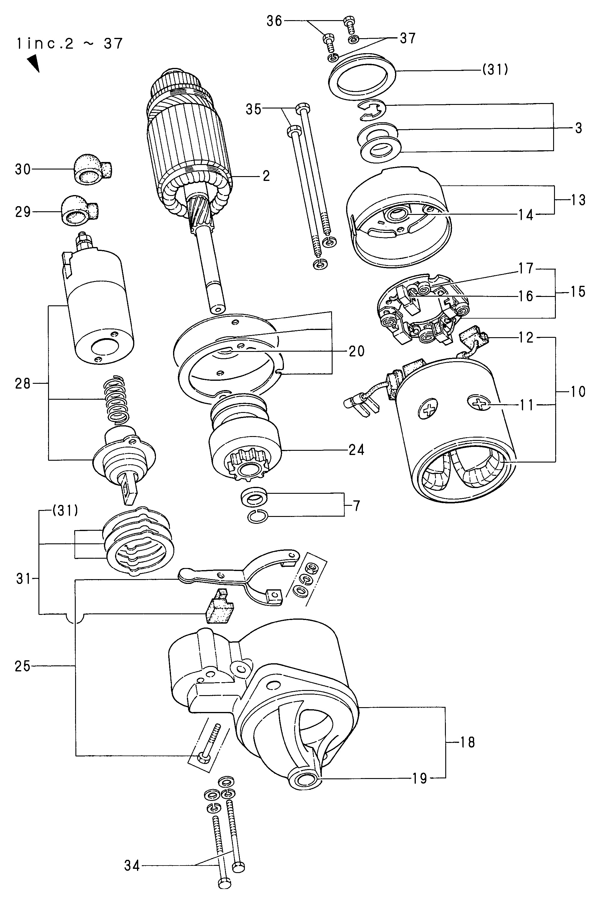 31. STARING MOTOR COMPONENT PART (12V 1.0KW)