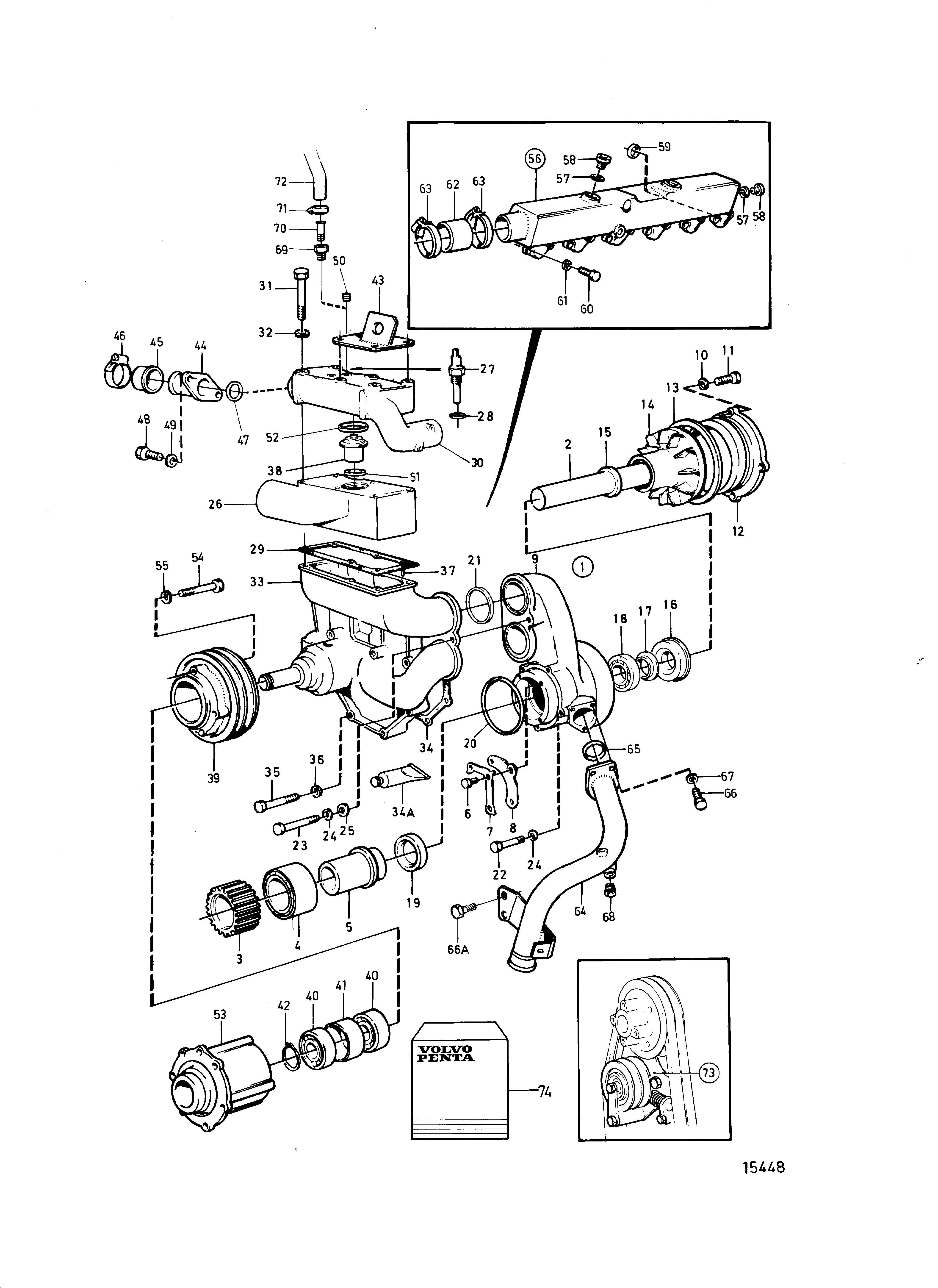 Pompe à eau et boîtier de thermostat, ancien modèle