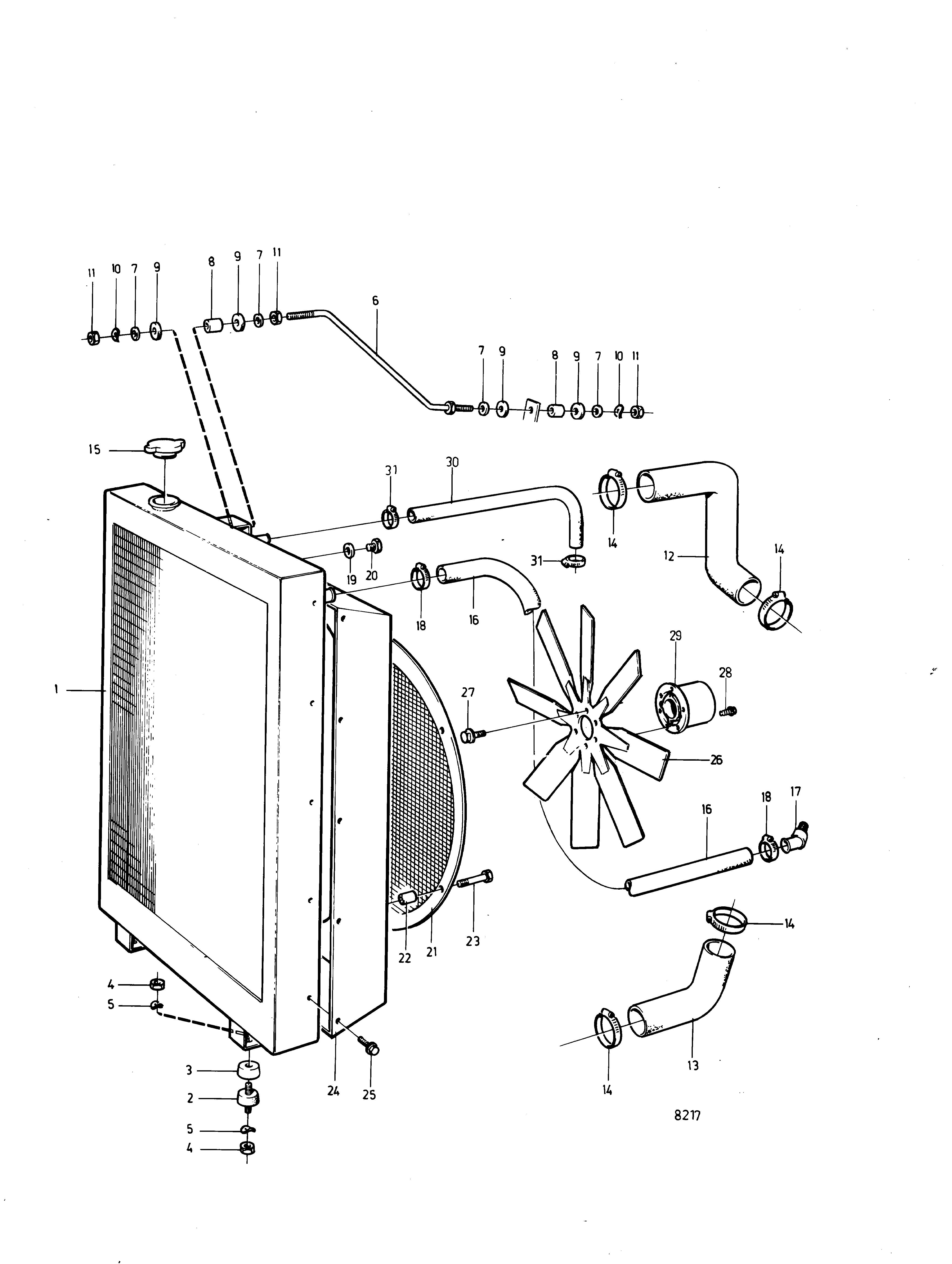 Radiateur et ventilateur avec pièces de montage