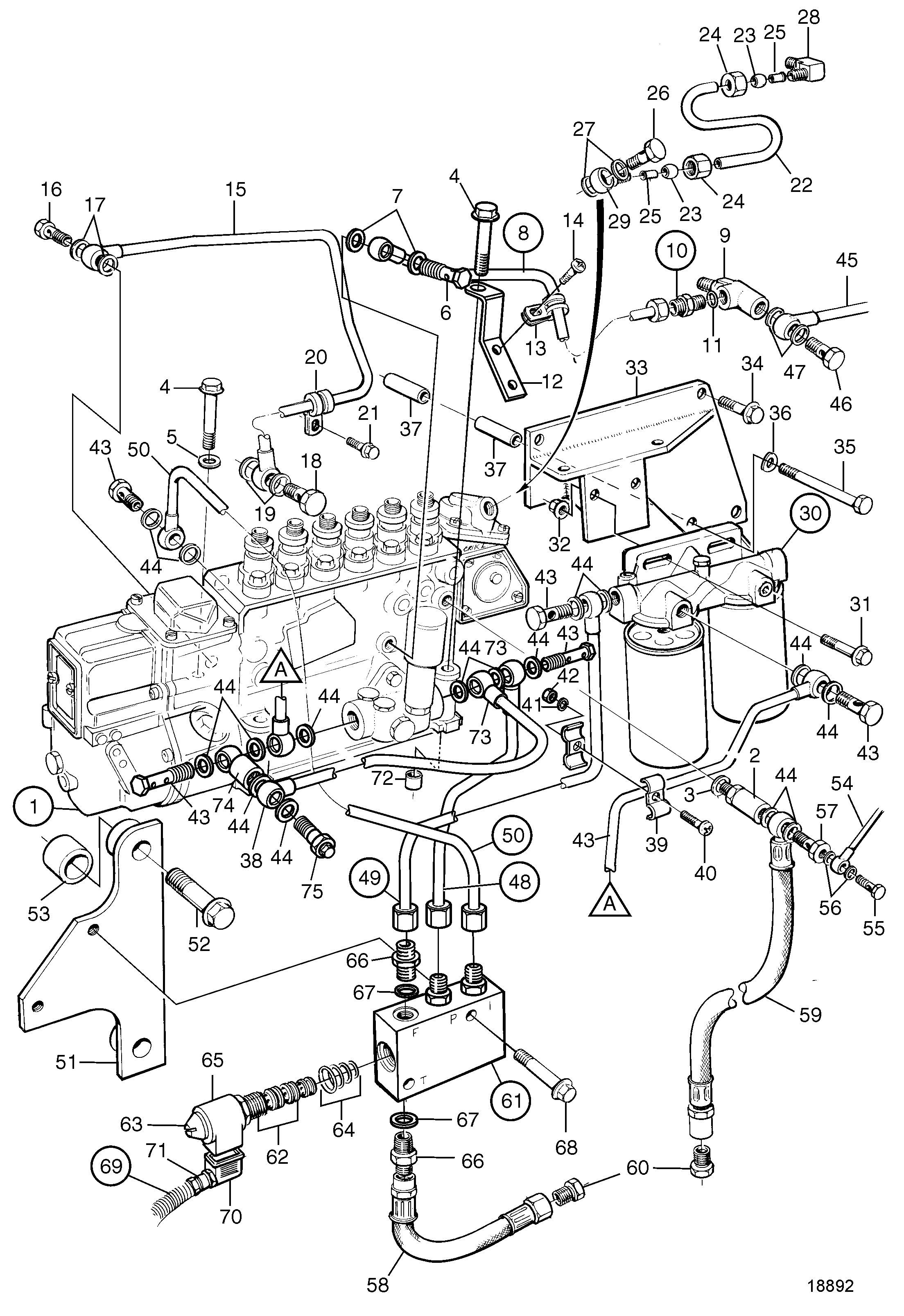 Pompe d’injection de carburant, filtre à carburant et vanne de fermeture. Standard