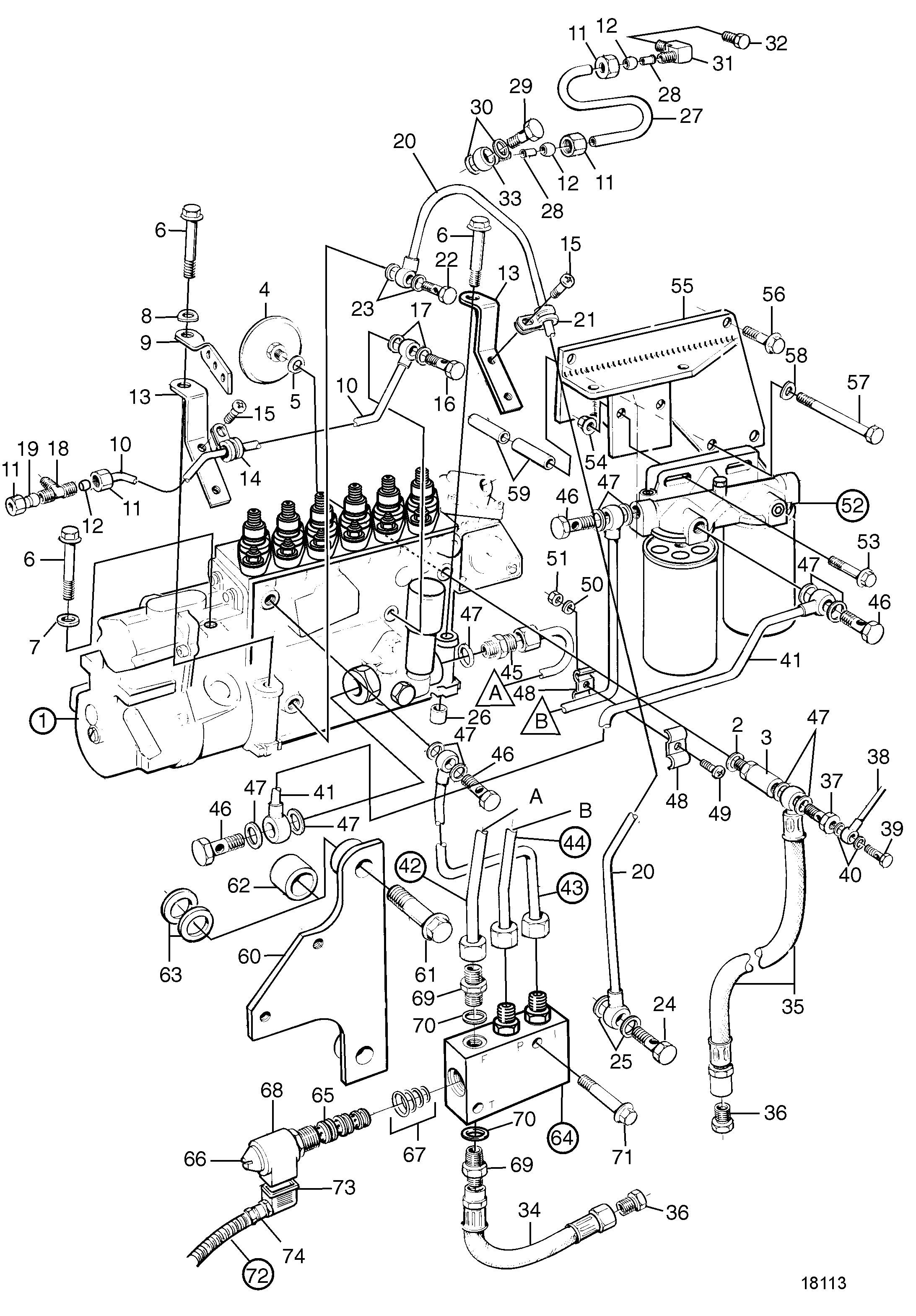 Pompe d’injection de carburant, filtre à carburant et vanne de fermeture. Standard