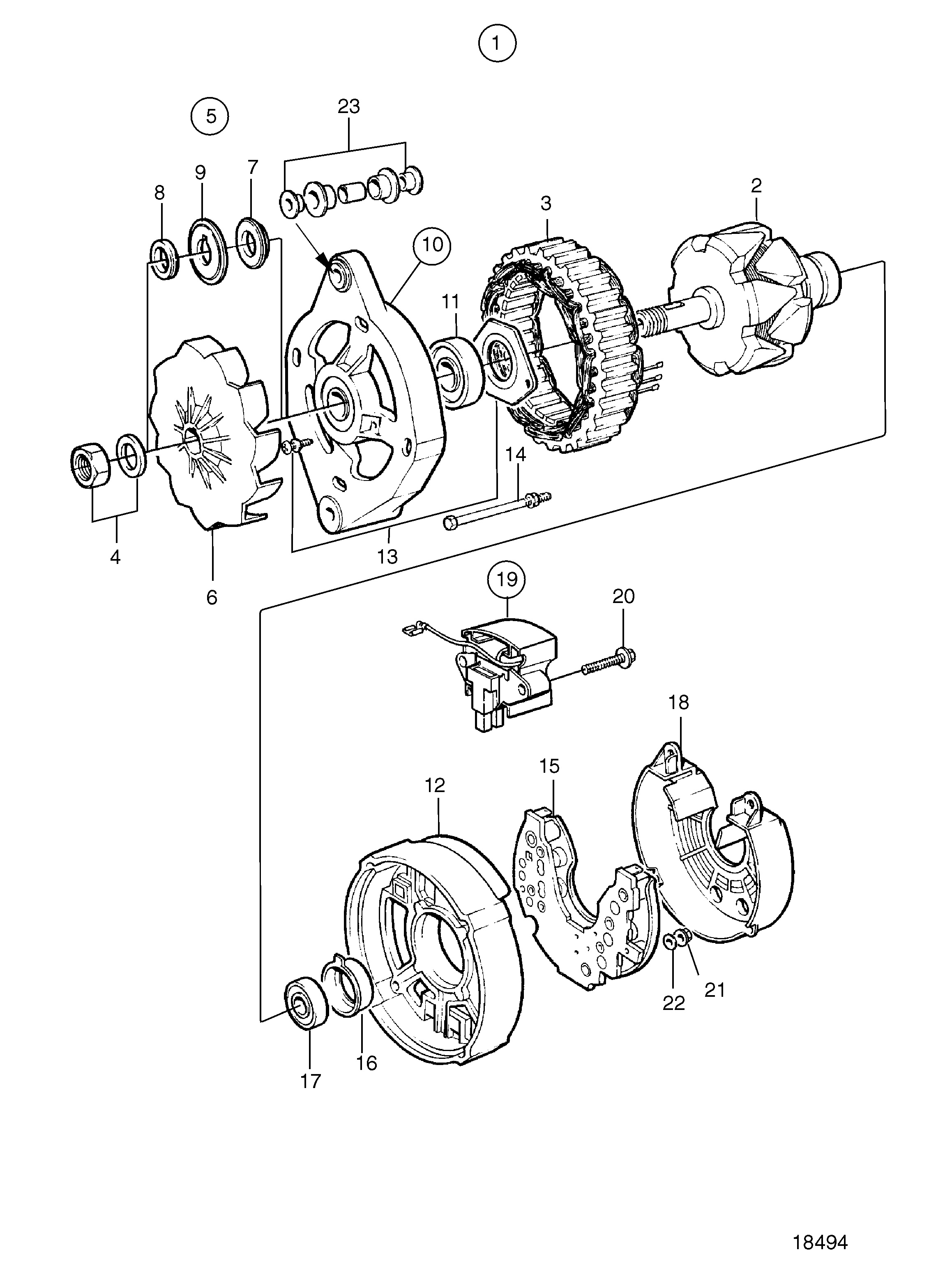 Alternateur 14 V 60 A, Composants