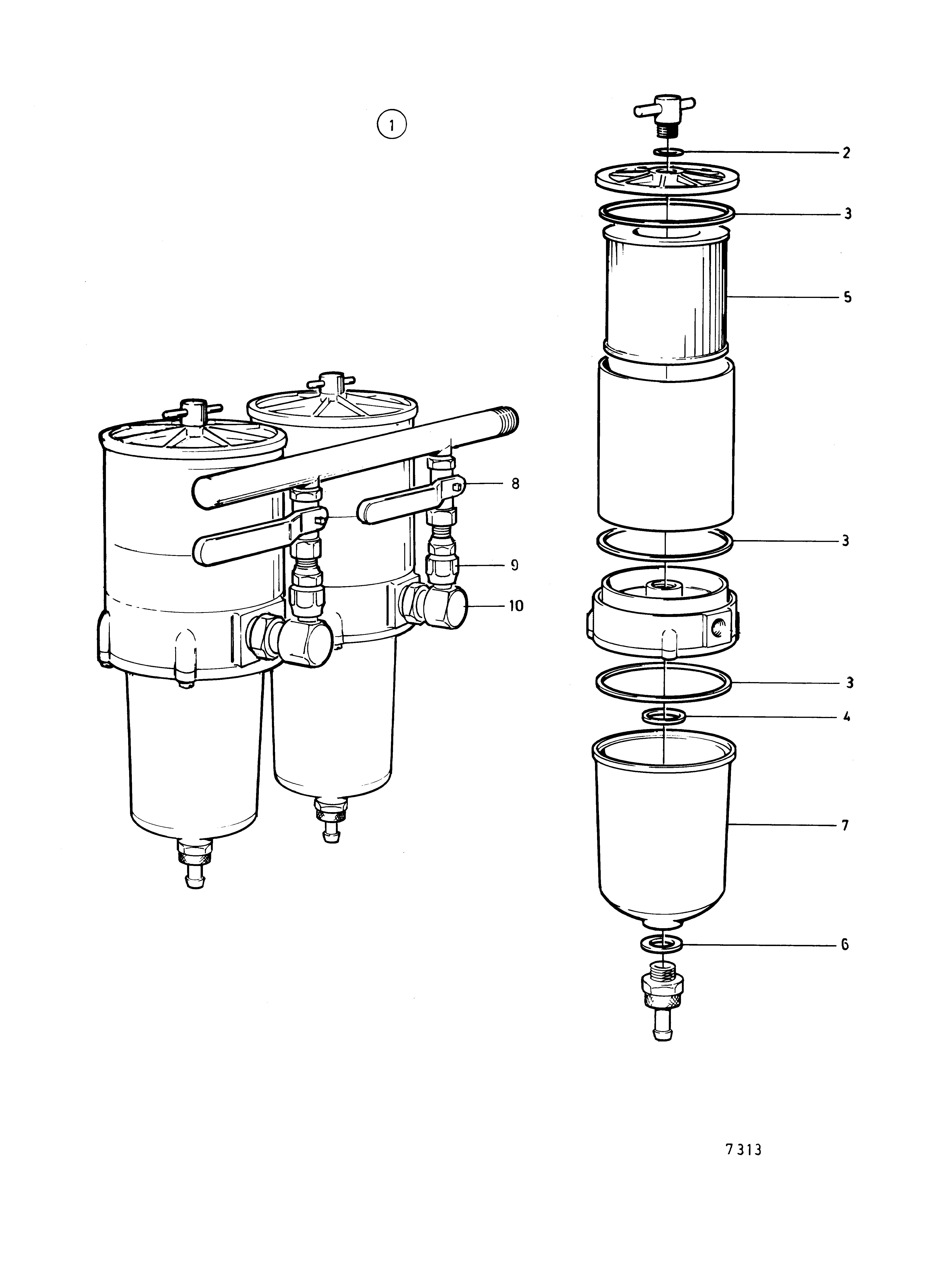 Nettoyeur de carburant/séparateur d'eau, double. Système de carburant classifiable