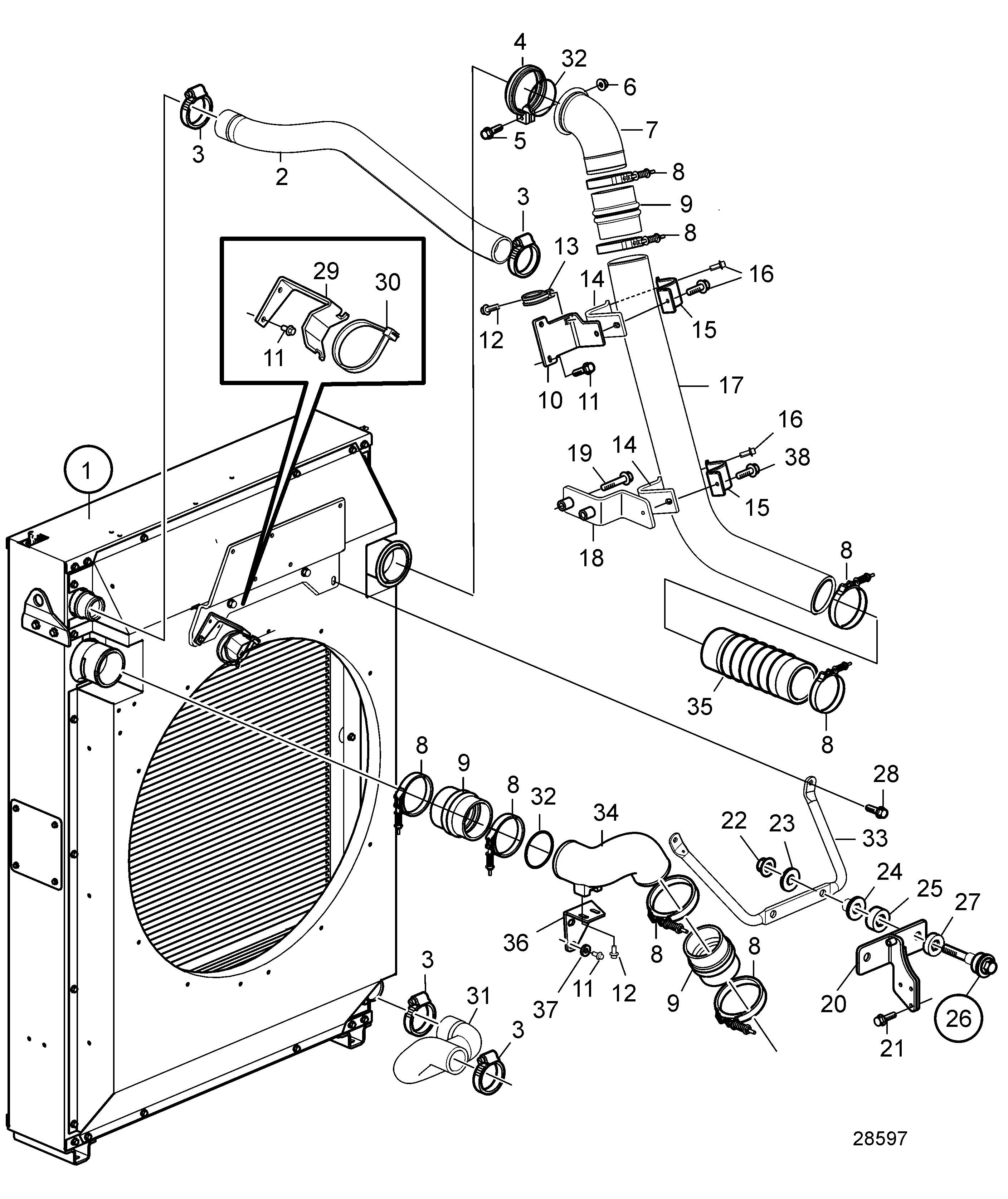 Radiateur et refroidisseur d'air de suralimentation avec branchements, soufflant,