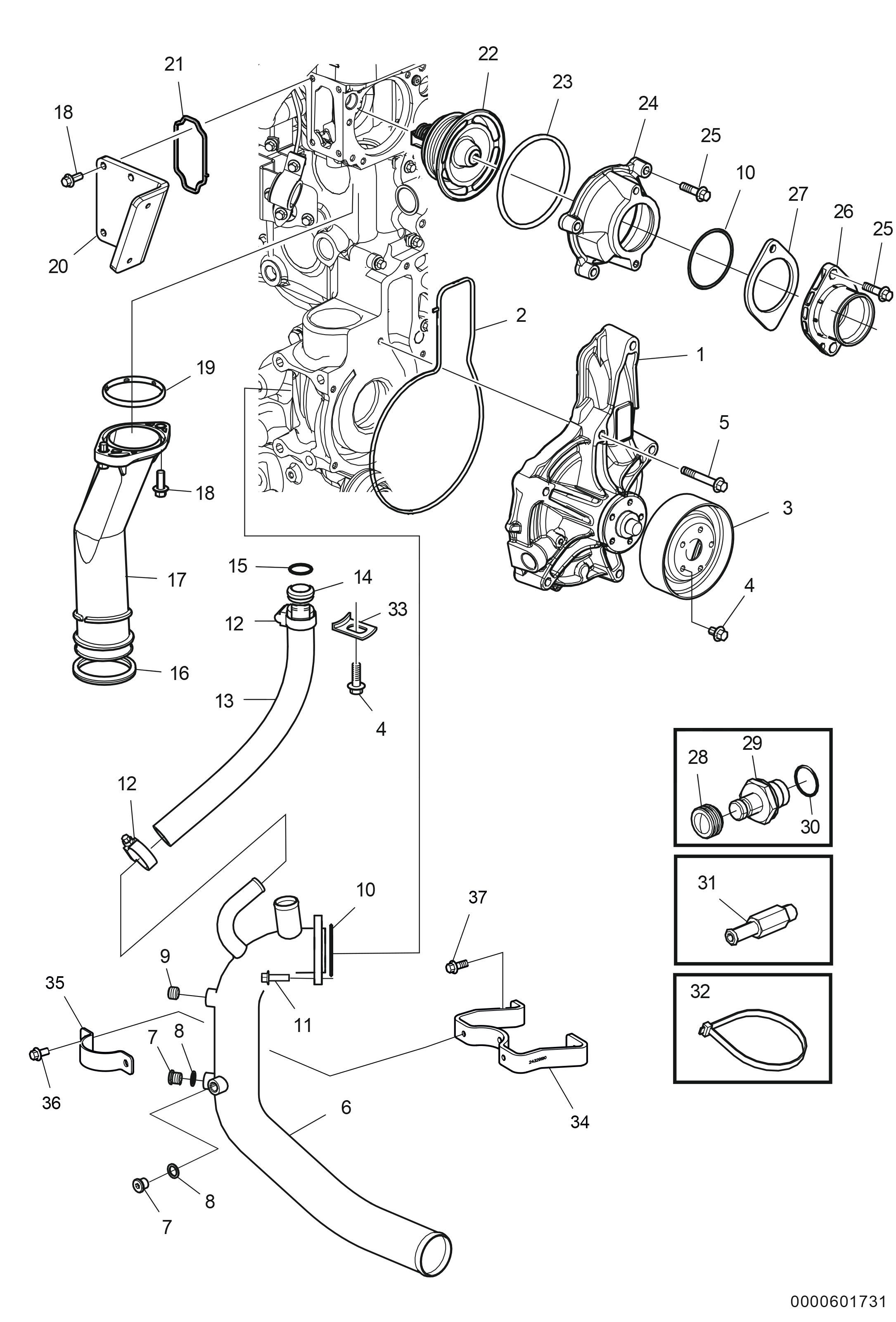 Pompe à eau de refroidissement et boîtier de thermostat