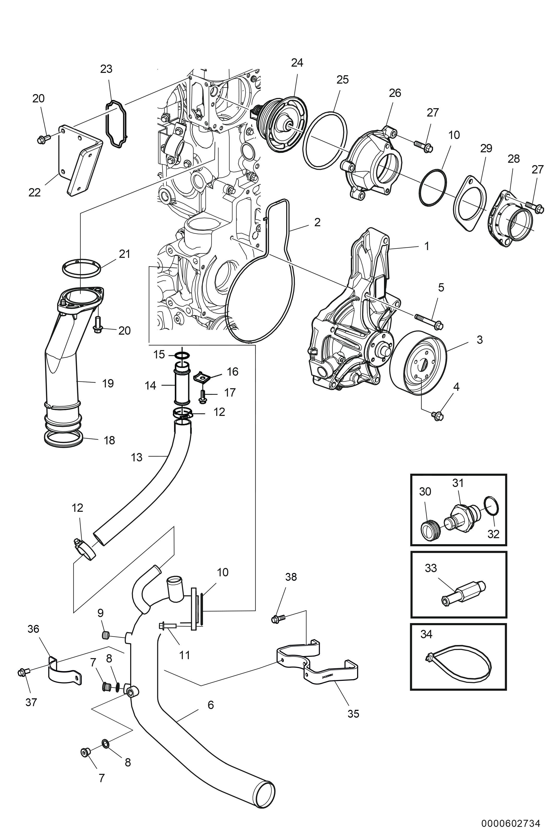 Pompe à eau de refroidissement et boîtier de thermostat