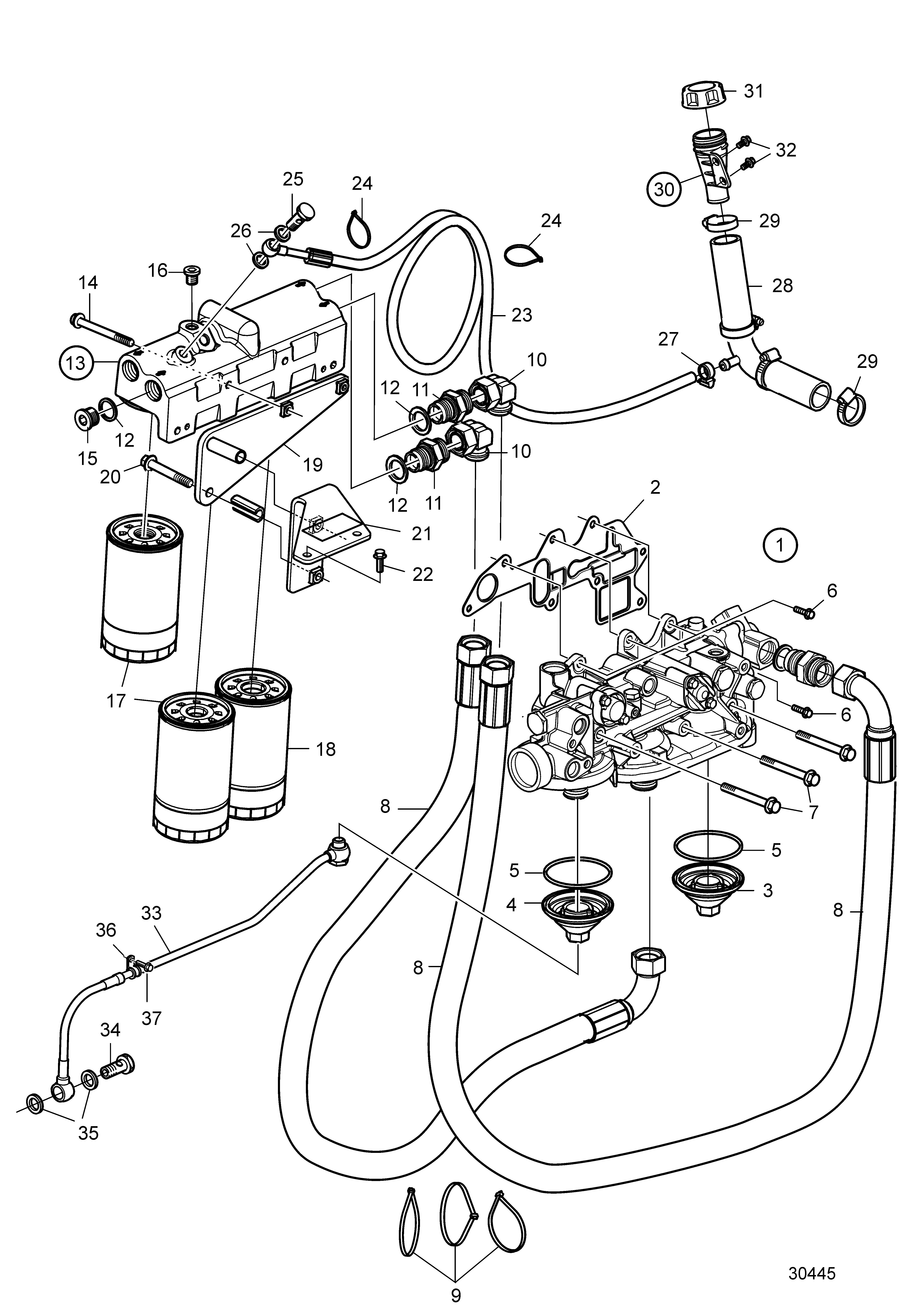 Oil Filter Housing and oil filter, Remote installation for FWH with dual PTO´s, SN-70112044759