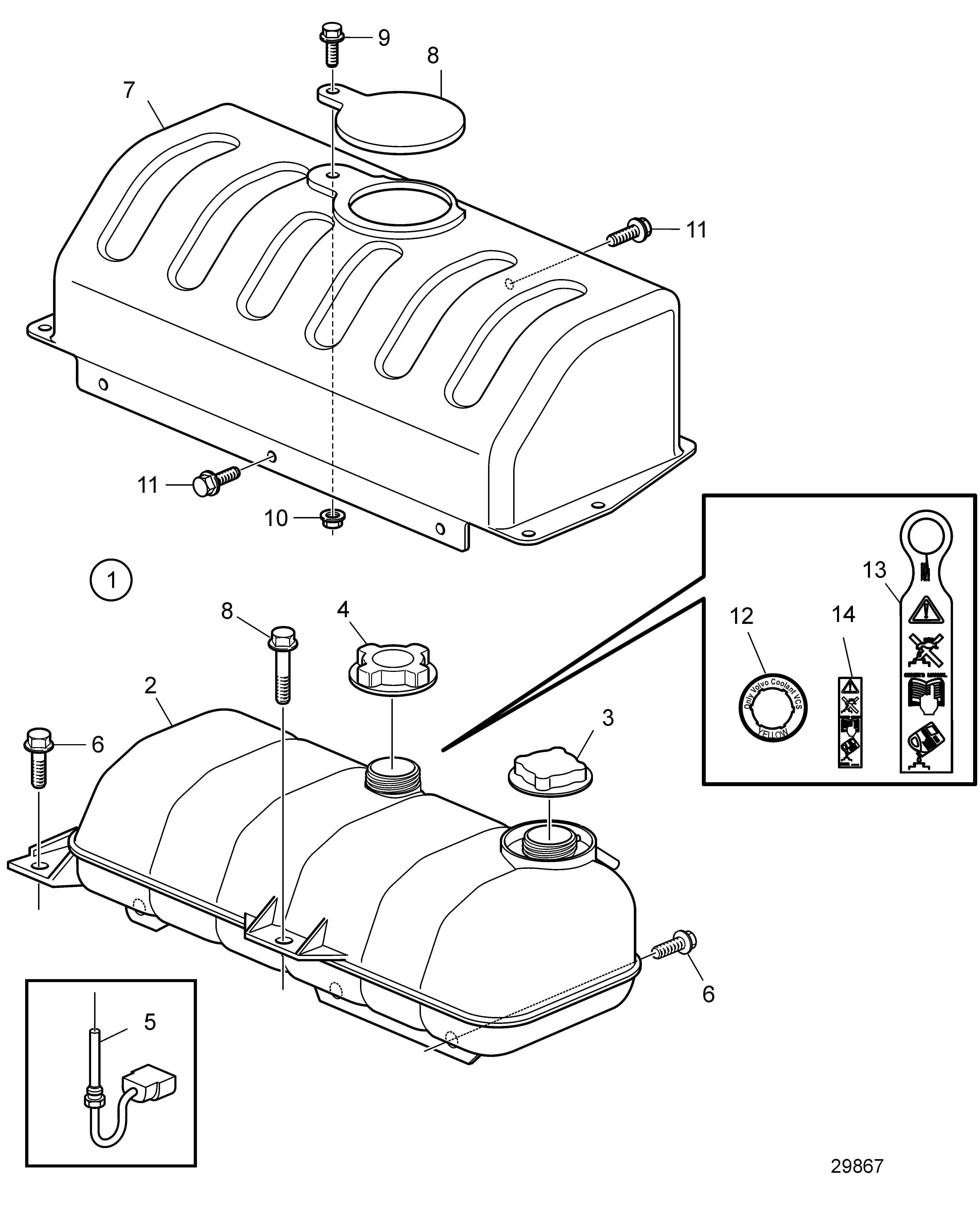 Vase d’expansion et cache de protection. Extracteur