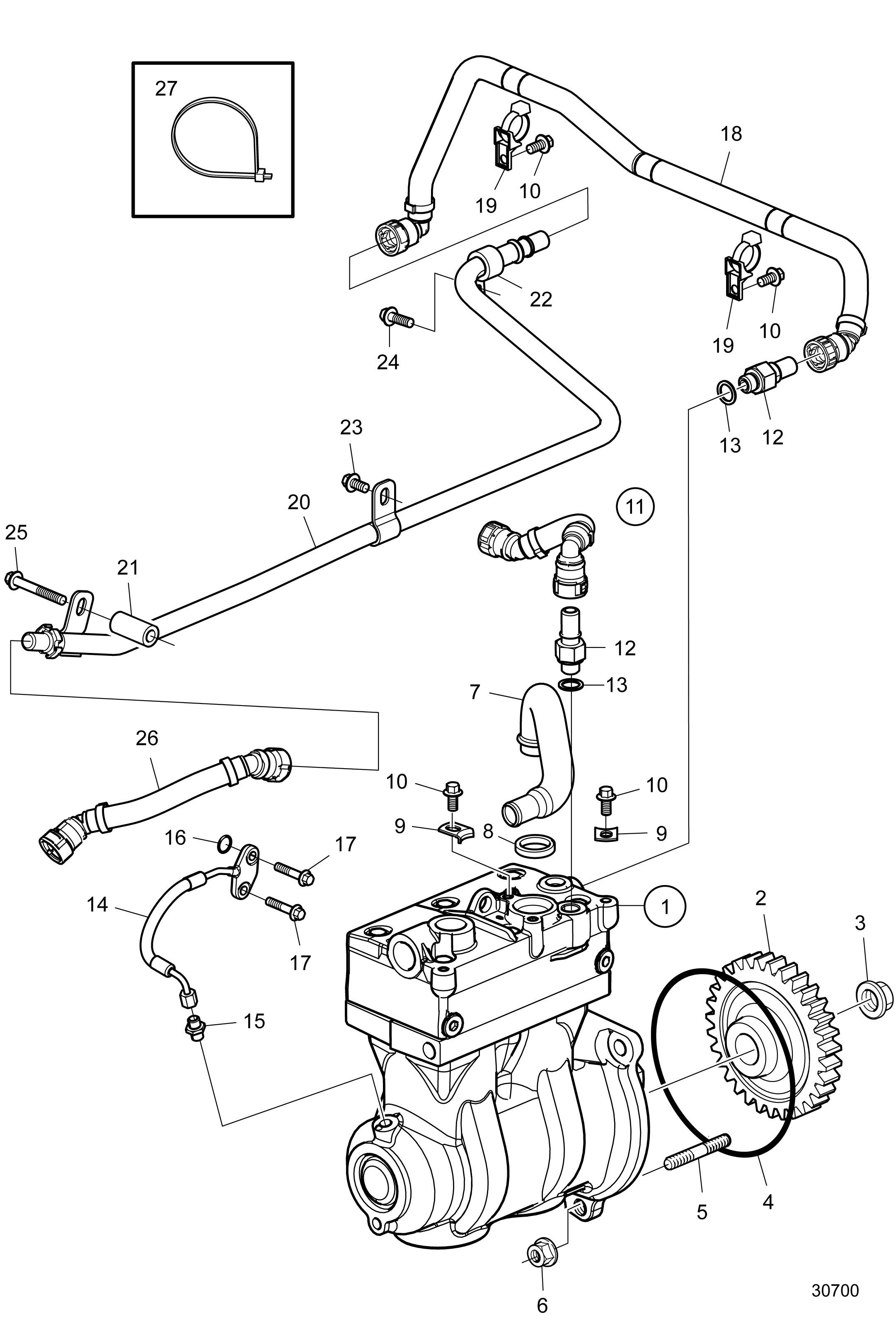 Compresseur d'air Vabco 636 CC. Deux cylindres