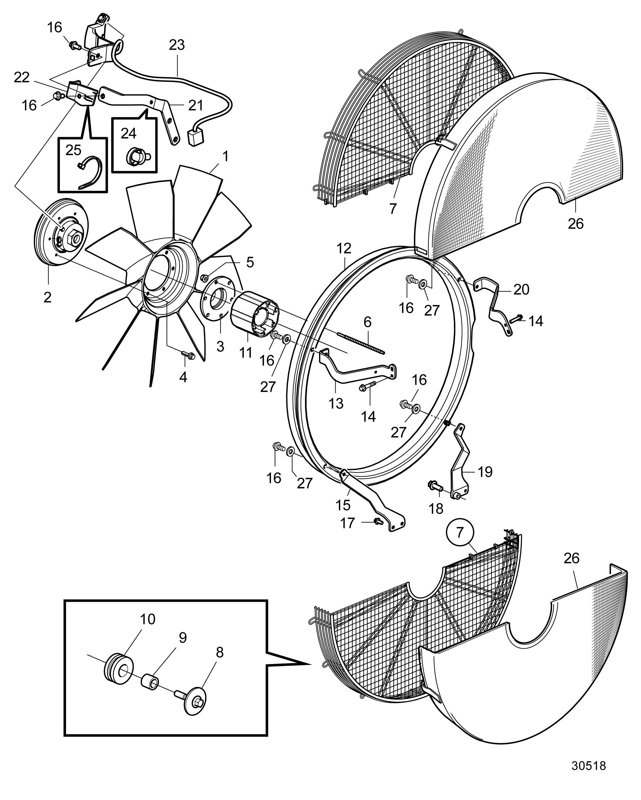 Ventilateur et bague de ventilateur. D=750 mm. Aspirant et soufflant. Visco