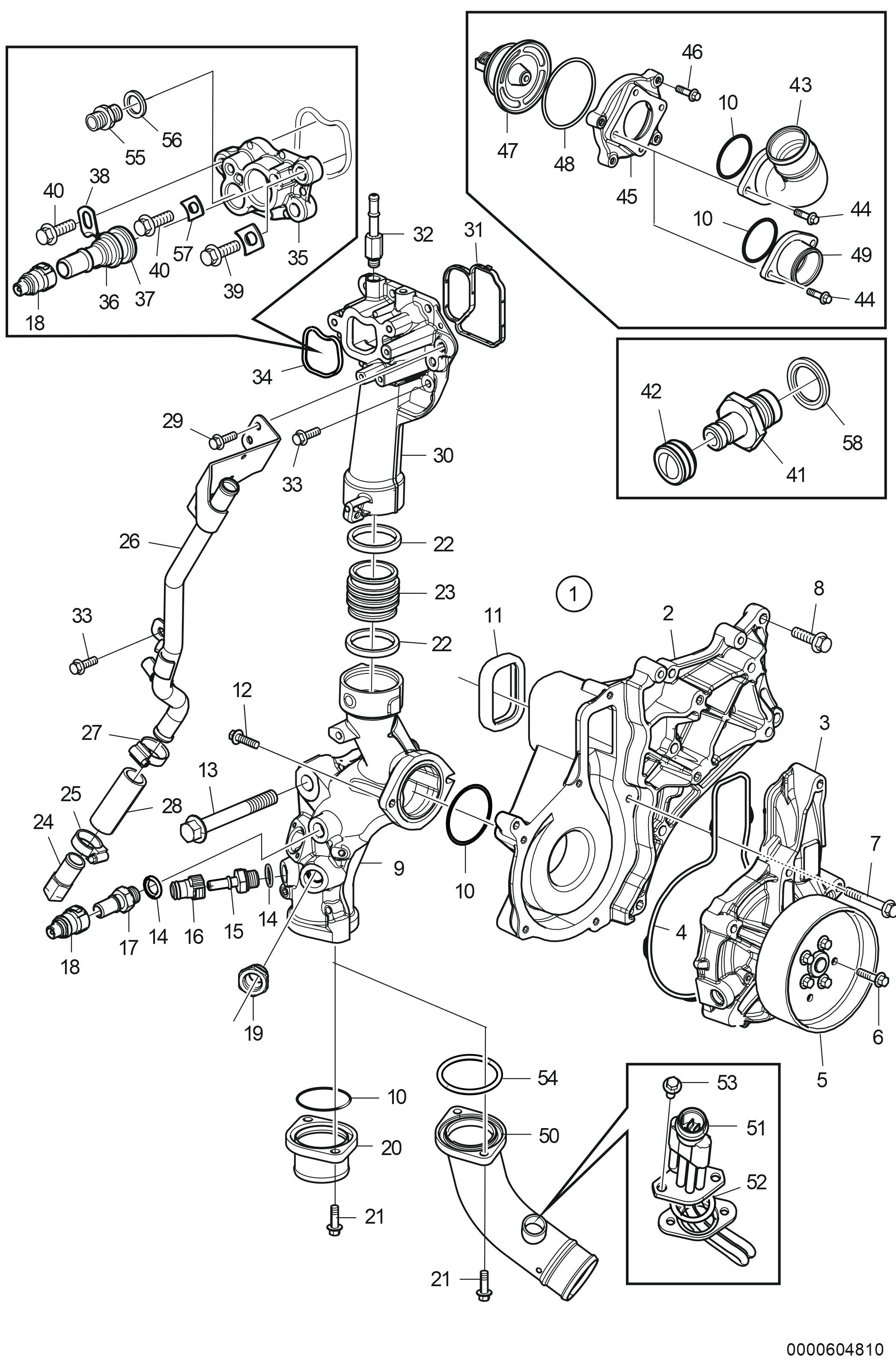 Pompe à eau de refroidissement et boîtier de thermostat