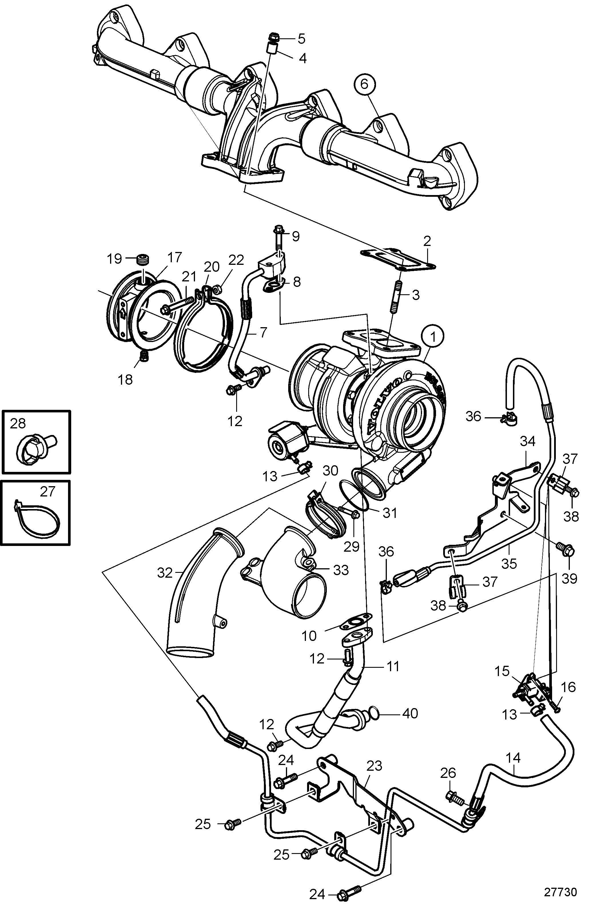 Turbocompresseur, monté en bas