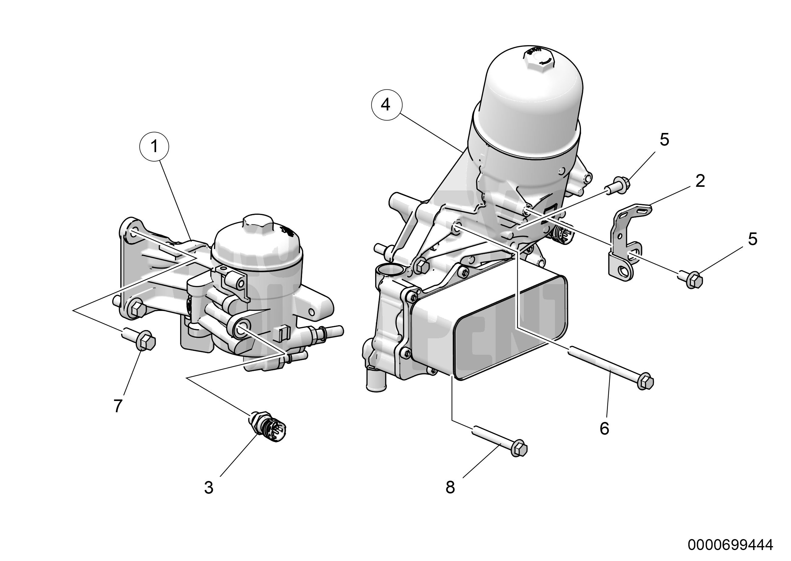 Oil filter and main fuel filter, standard position