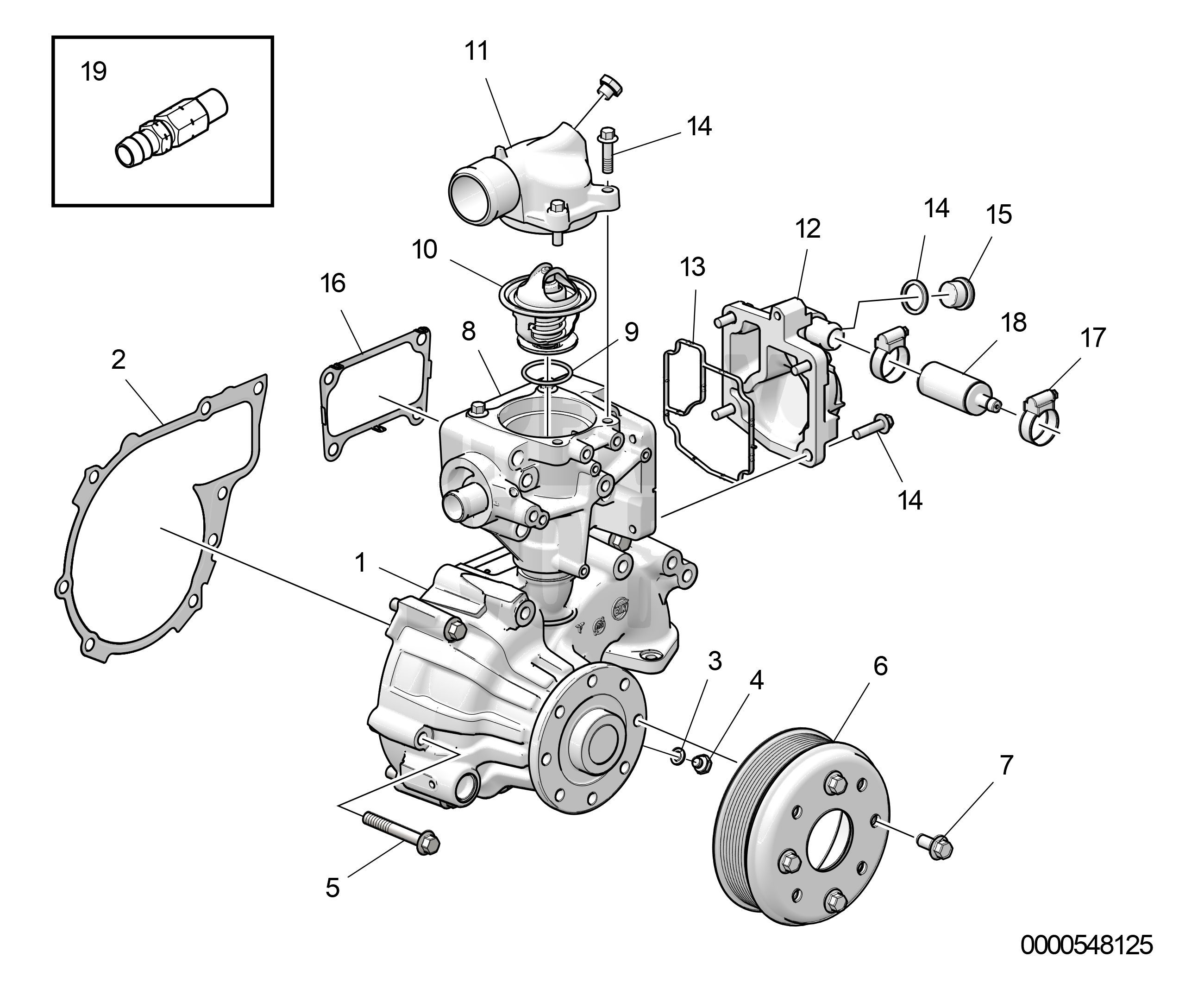 Pompe de liquide de refroidissement et boîtier de thermostat sans frein moteur