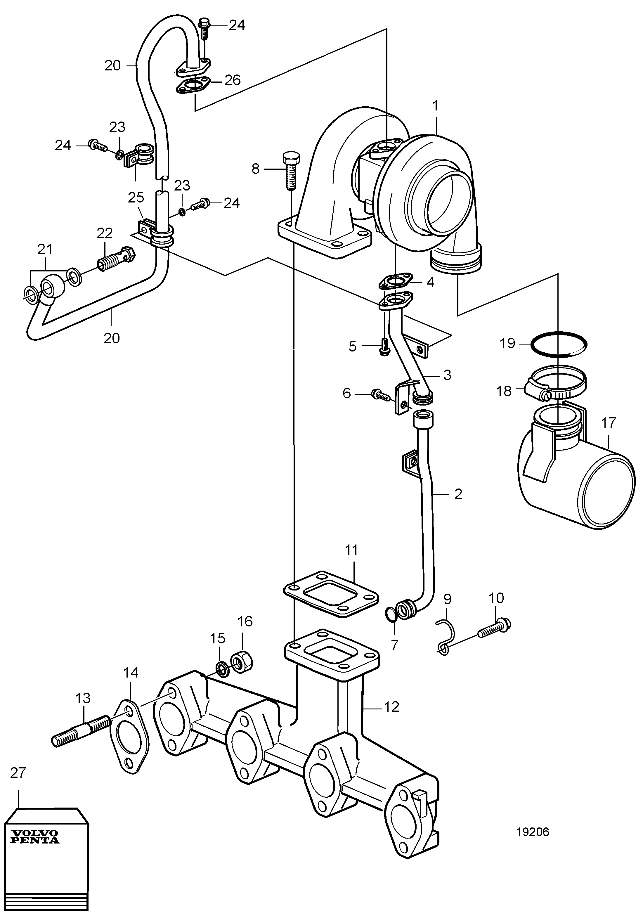 Collecteur d’échappement et turbocompresseur. Turbo surélevé. Étape 1, niveau 1