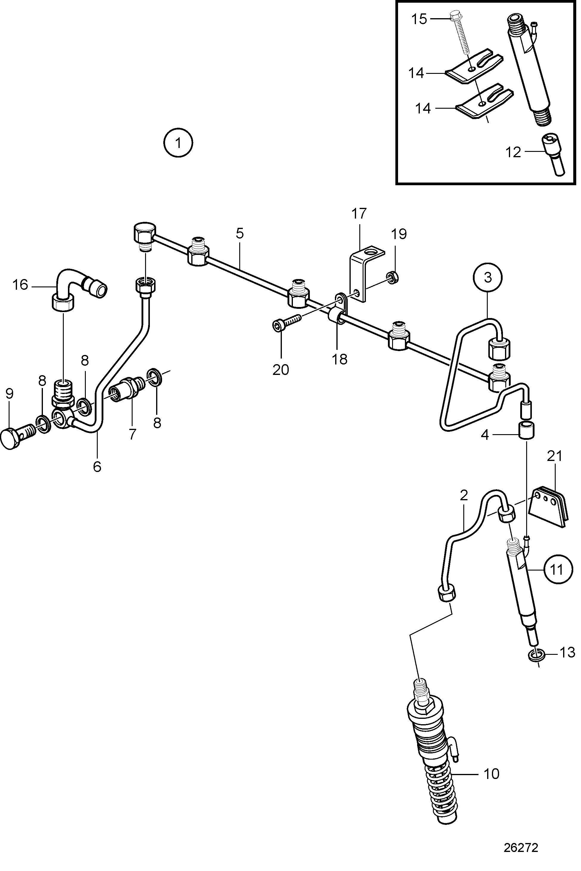 Injecteurs, tuyaux de refoulement et conduite de retour de fuites. Standard Stage 1 Tier 1 SN1003932-