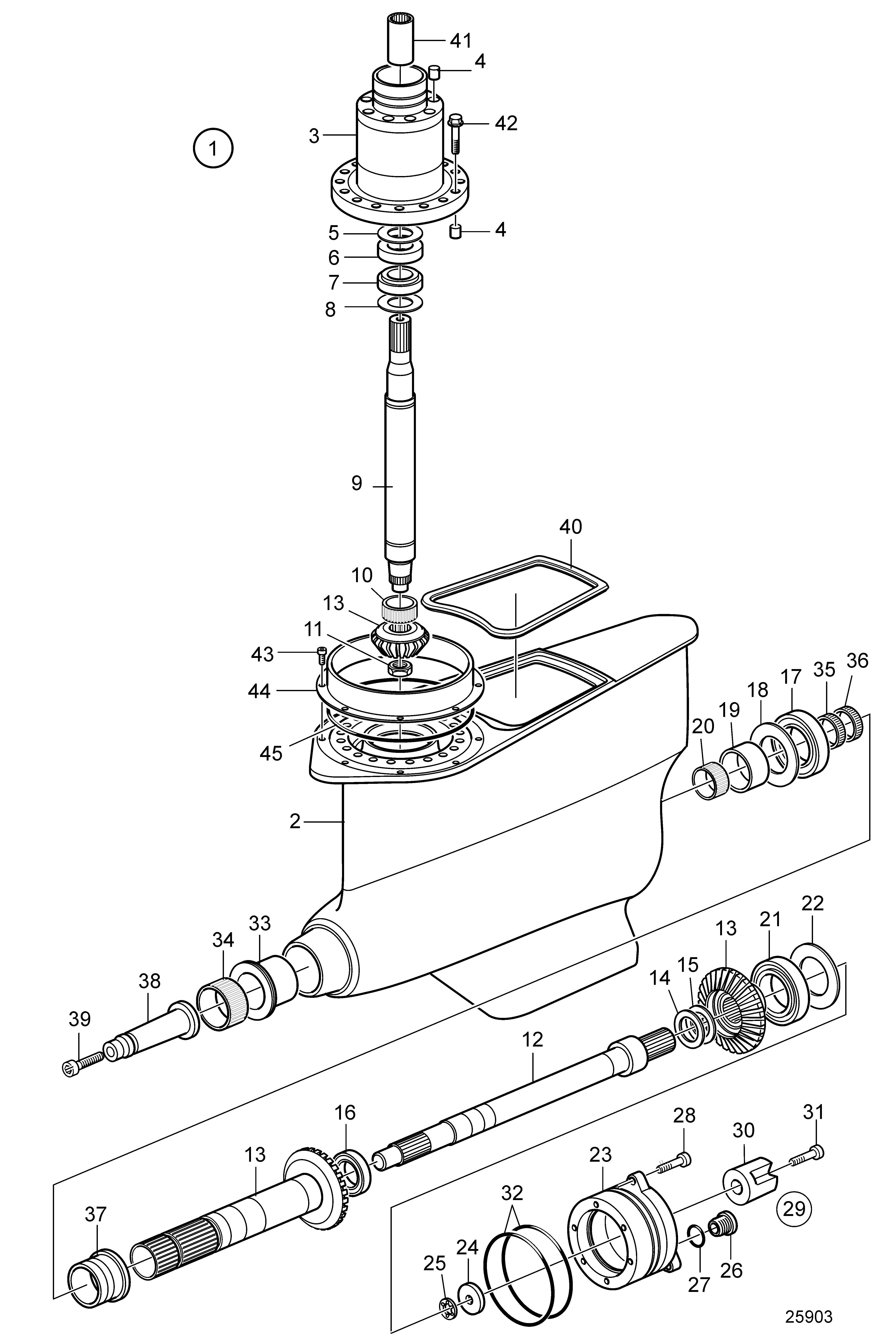 Pignon inférieur. Section, si des pièces de rechange sont utilisées.