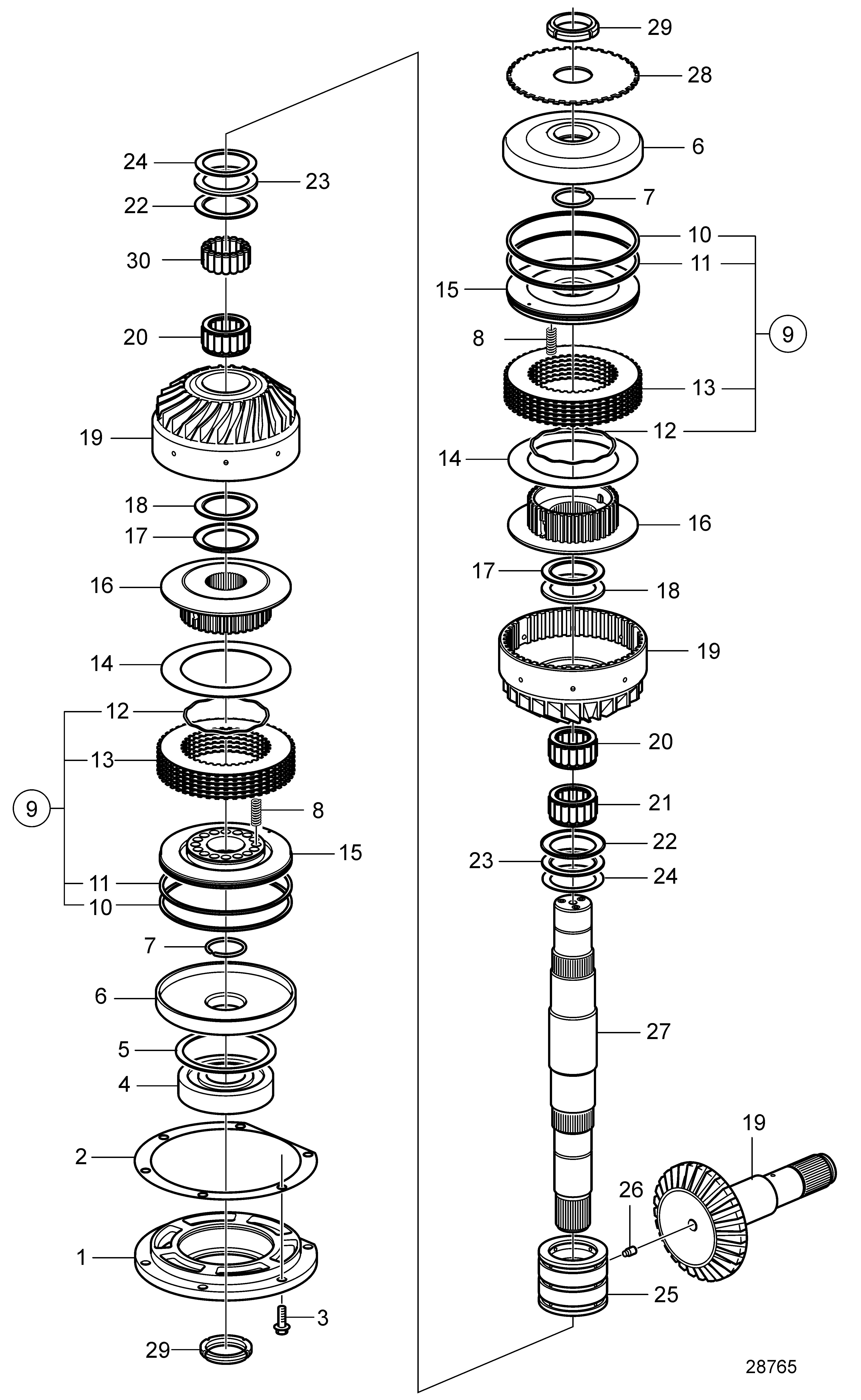 Jeu de pignons supérieur et arbre SN3950004698-