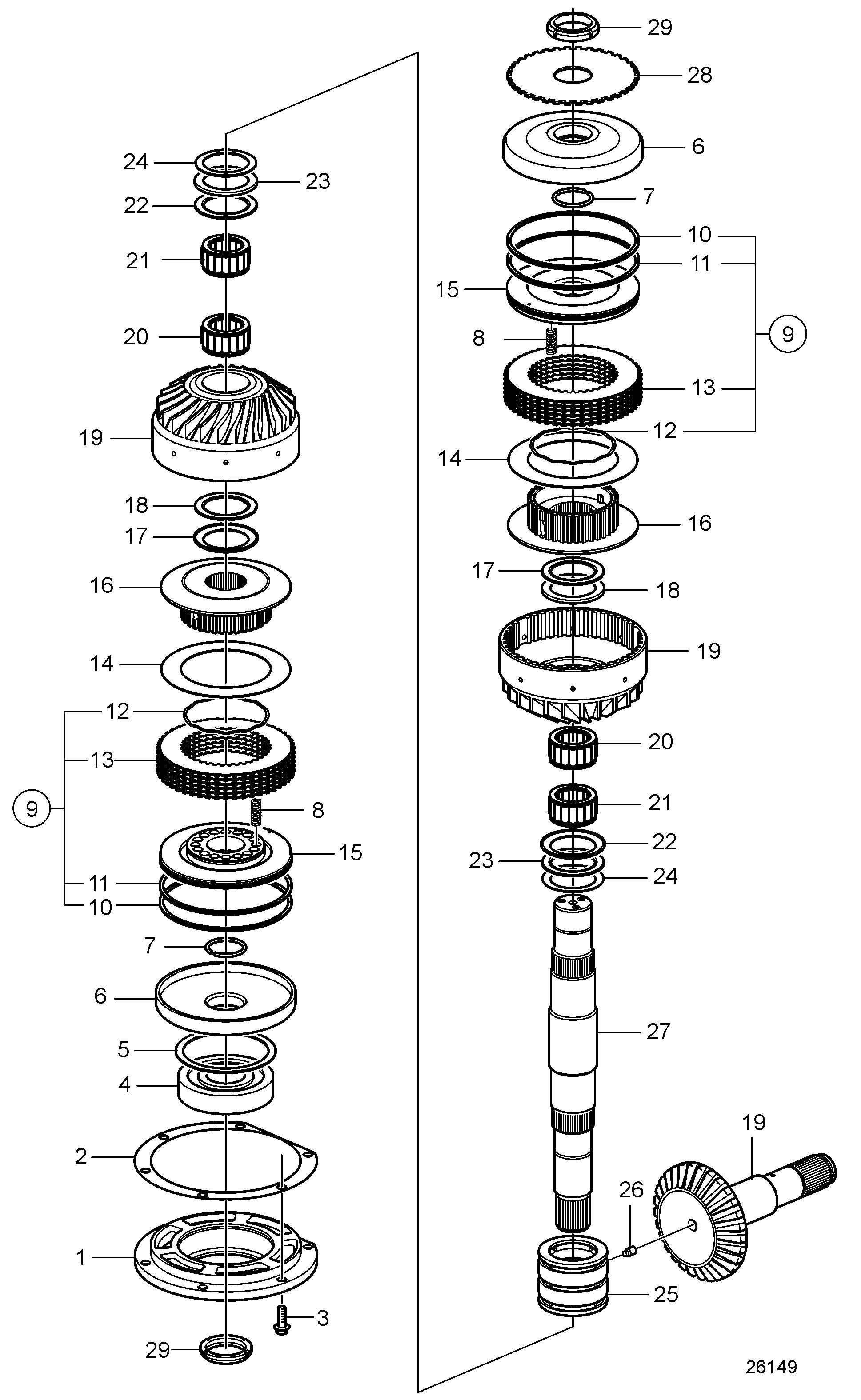Jeu de pignons supérieur et arbre SN-3950004697