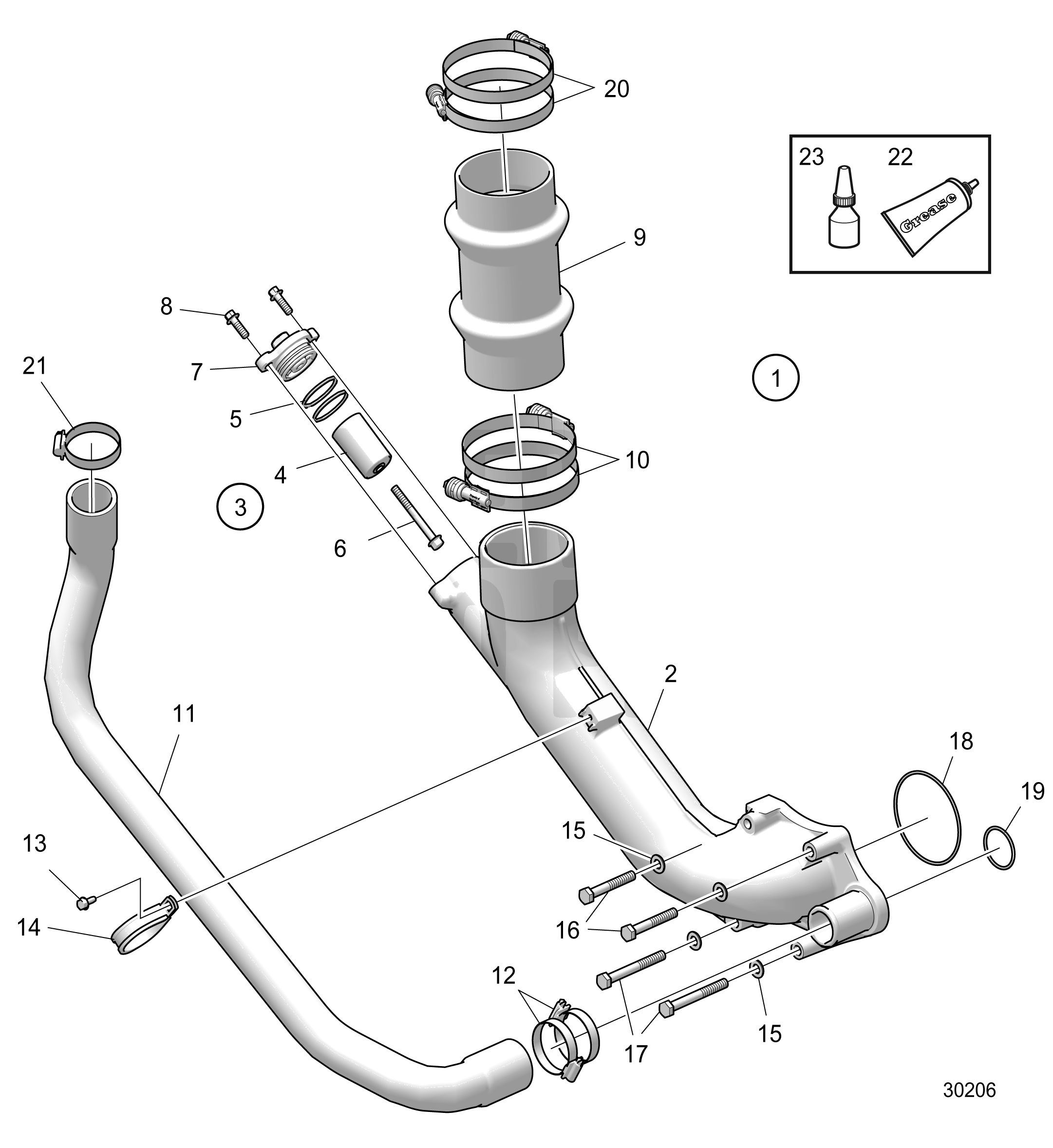 Tuyau d'échappement et conduite d'eau de refroidissement D4, unité de transmission DPH/DPR, prolongée