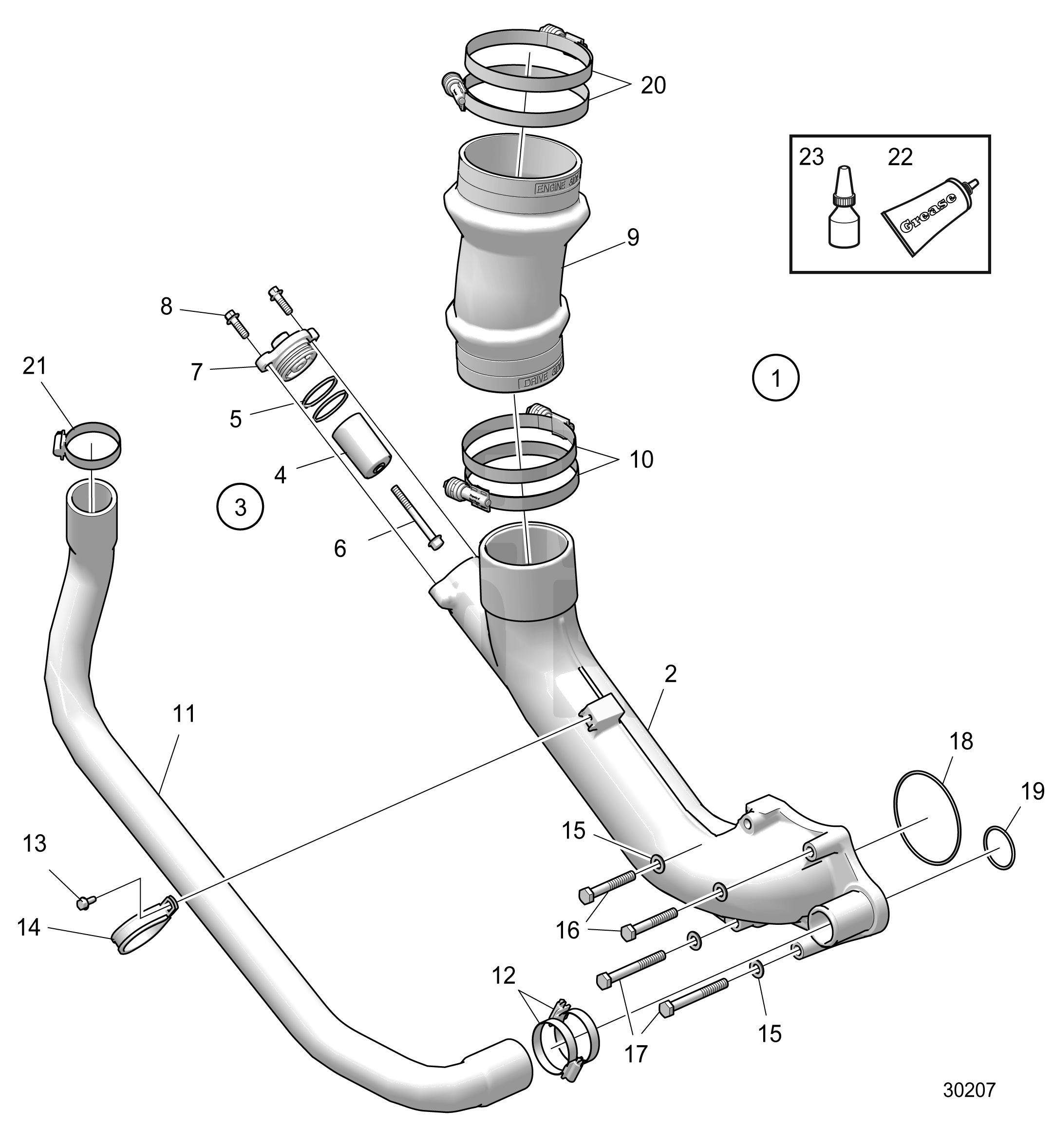 Tuyau d’échappement et conduite d’eau de refroidissement, D6, Standard