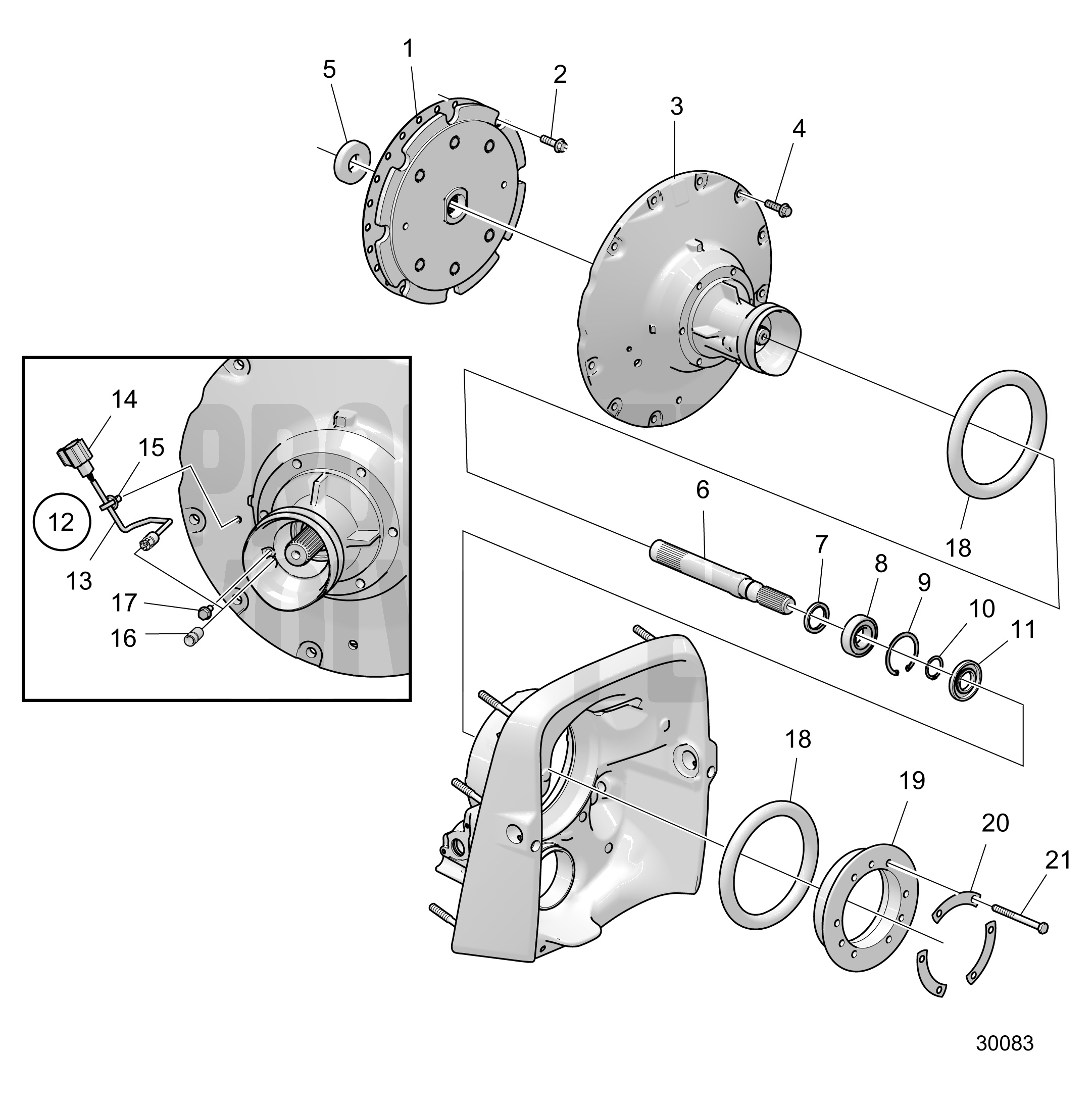 Carter de volant moteur et arbre primaire, court, en option