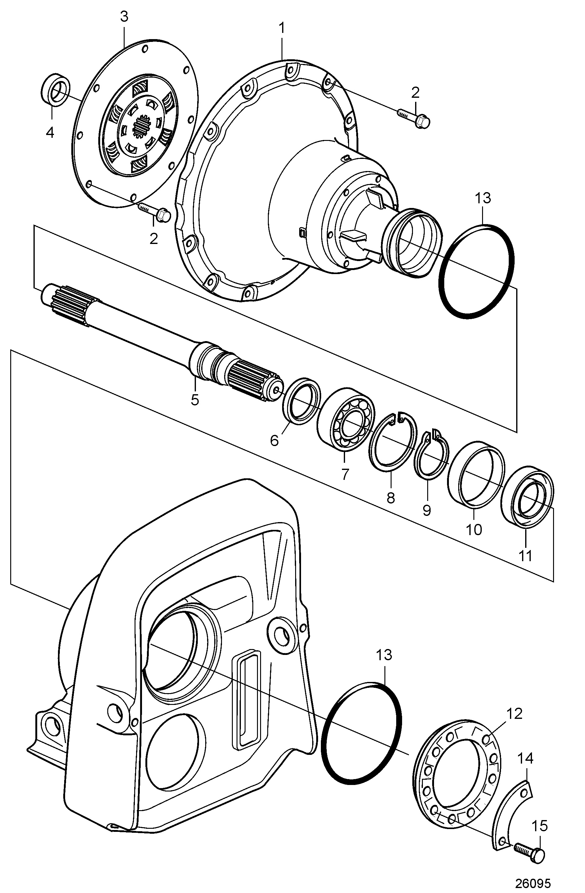 Carter de volant moteur et arbre primaire, étendus
