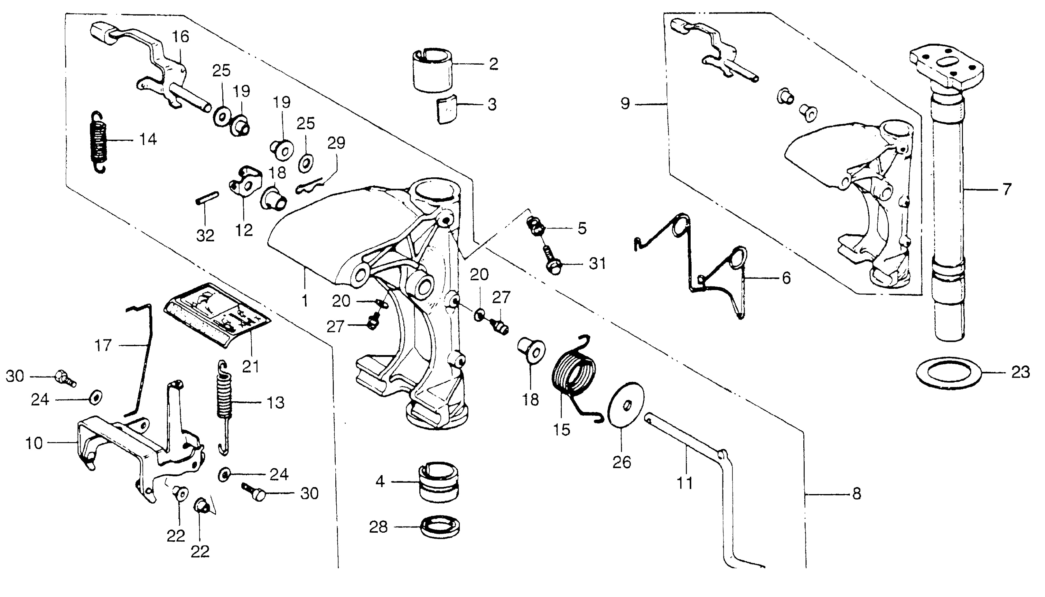 SWIVEL HOUSING + SWIVEL SHAFT + TILT LEVER