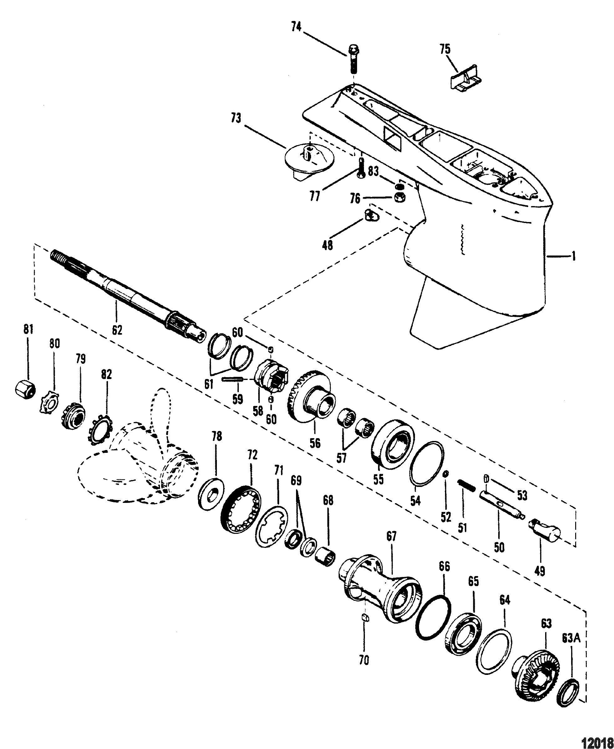 Gear Housing, Propeller Shaft - With a Driveshaft Nut