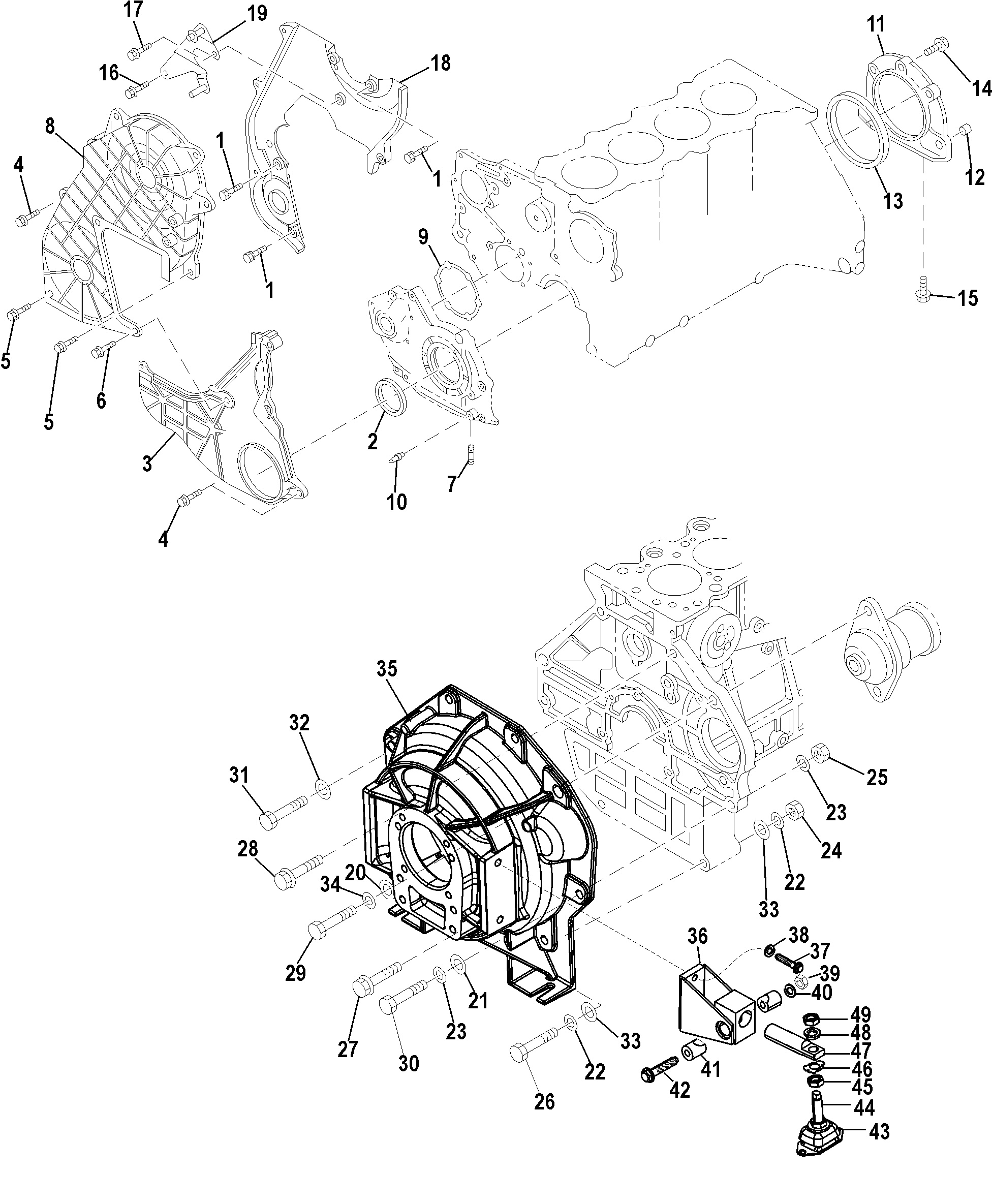 Coperchio della distribuzione e alloggiamento del volano (entrobordo)