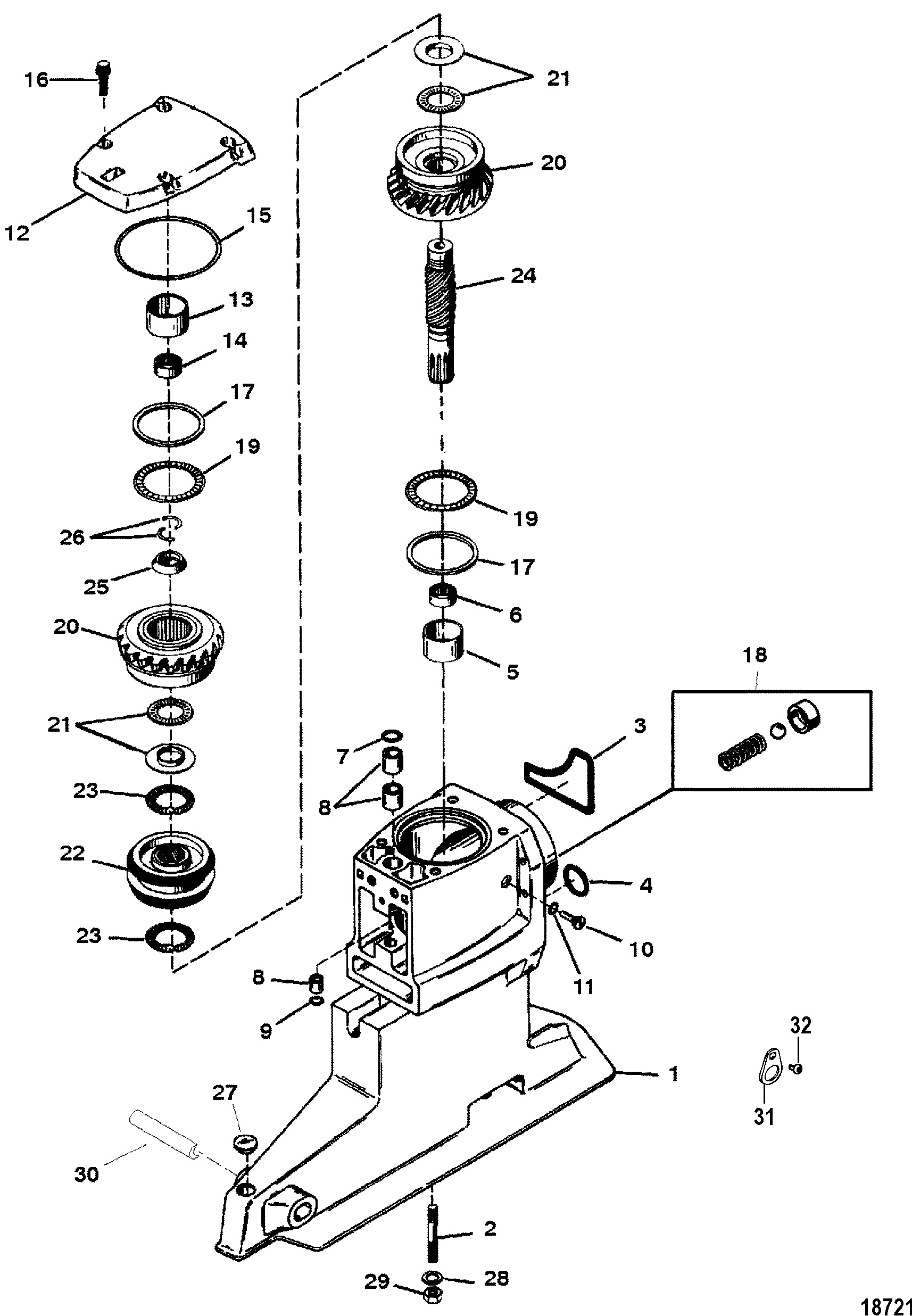 DRIVESHAFT HOUSING AND DRIVE GEARS(GASOLINE ENGINE)