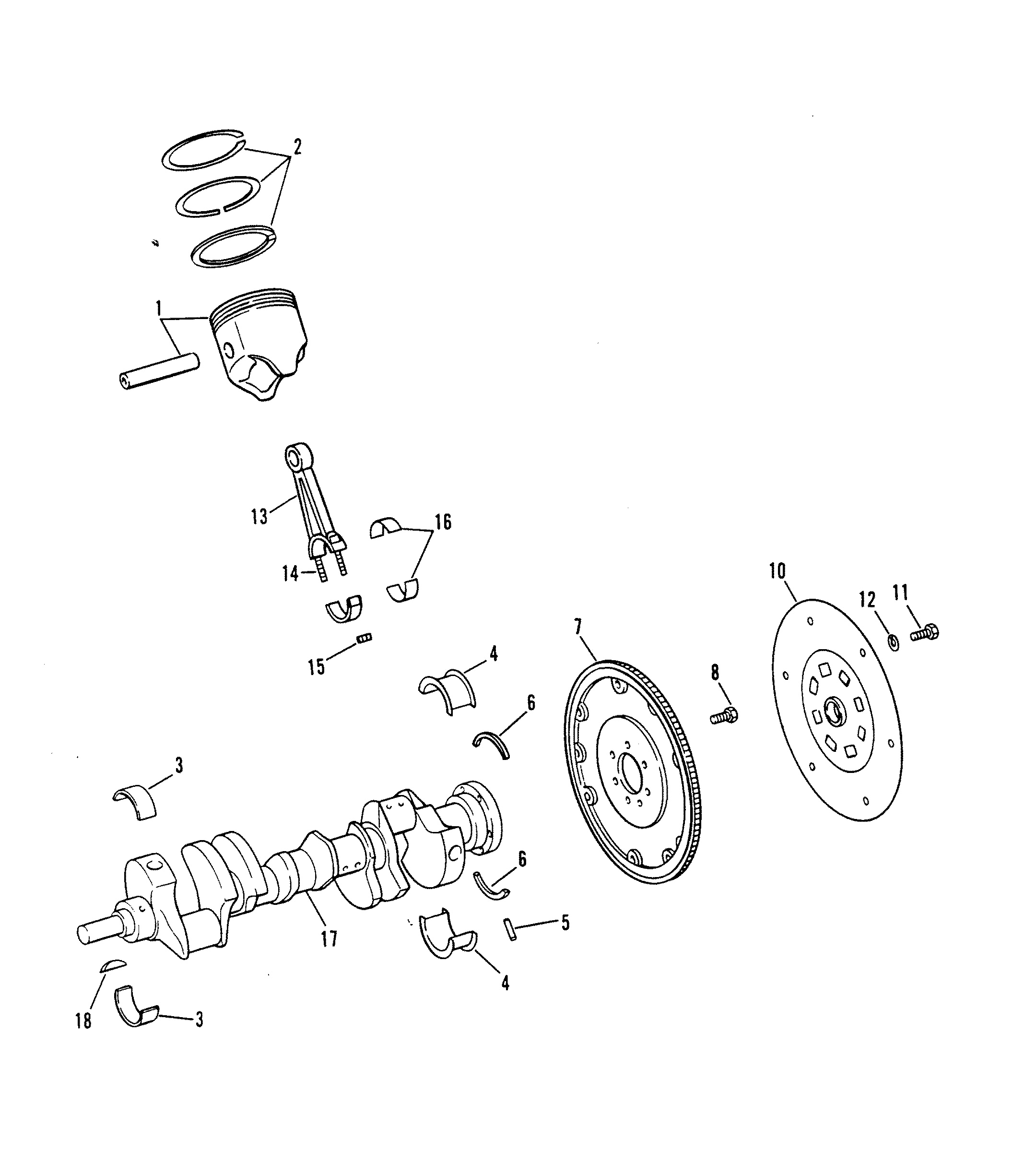 CRANKSHAFT, PISTONS AND CONN. RODS