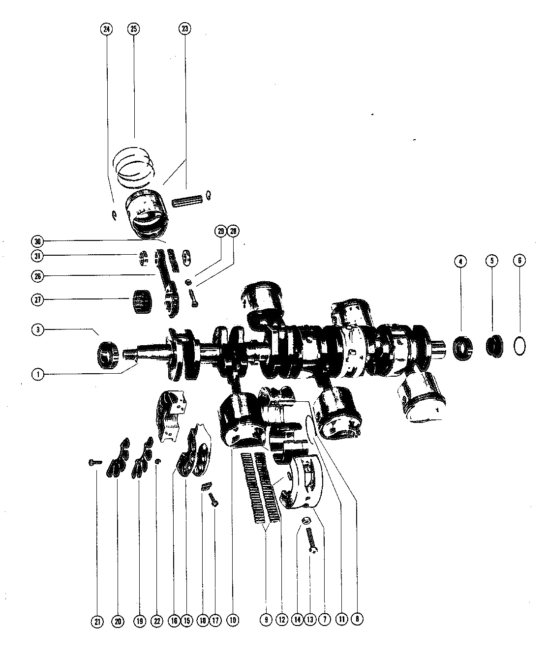 CRANKSHAFT, PISTONS AND CONNECTING RODS
