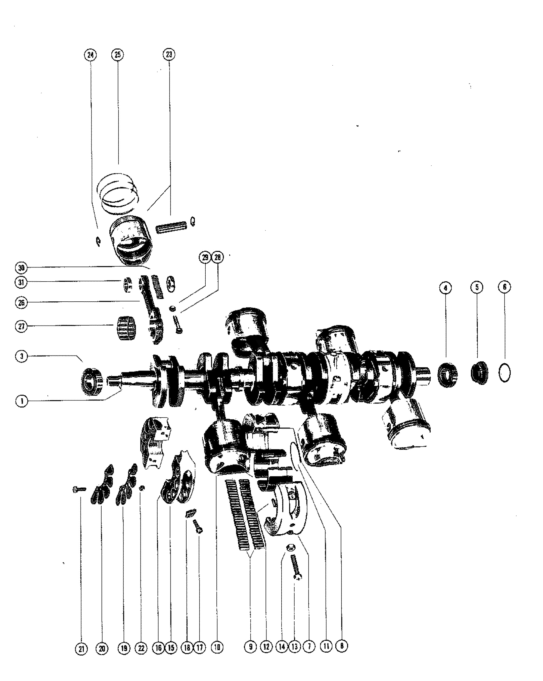 CRANKSHAFT, PISTONS AND CONNECTING RODS