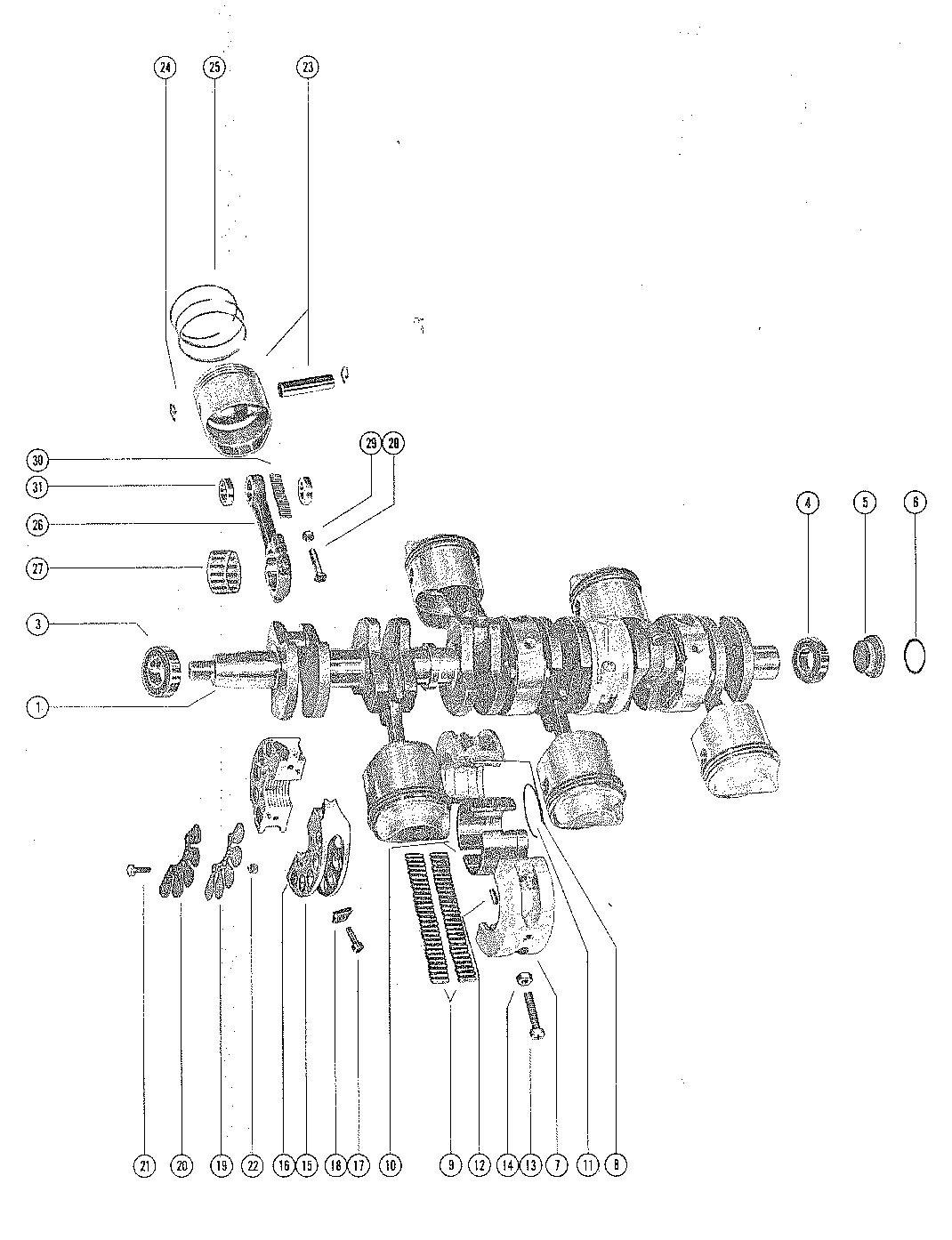 CRANKSHAFT, PISTONS AND CONNECTING RODS
