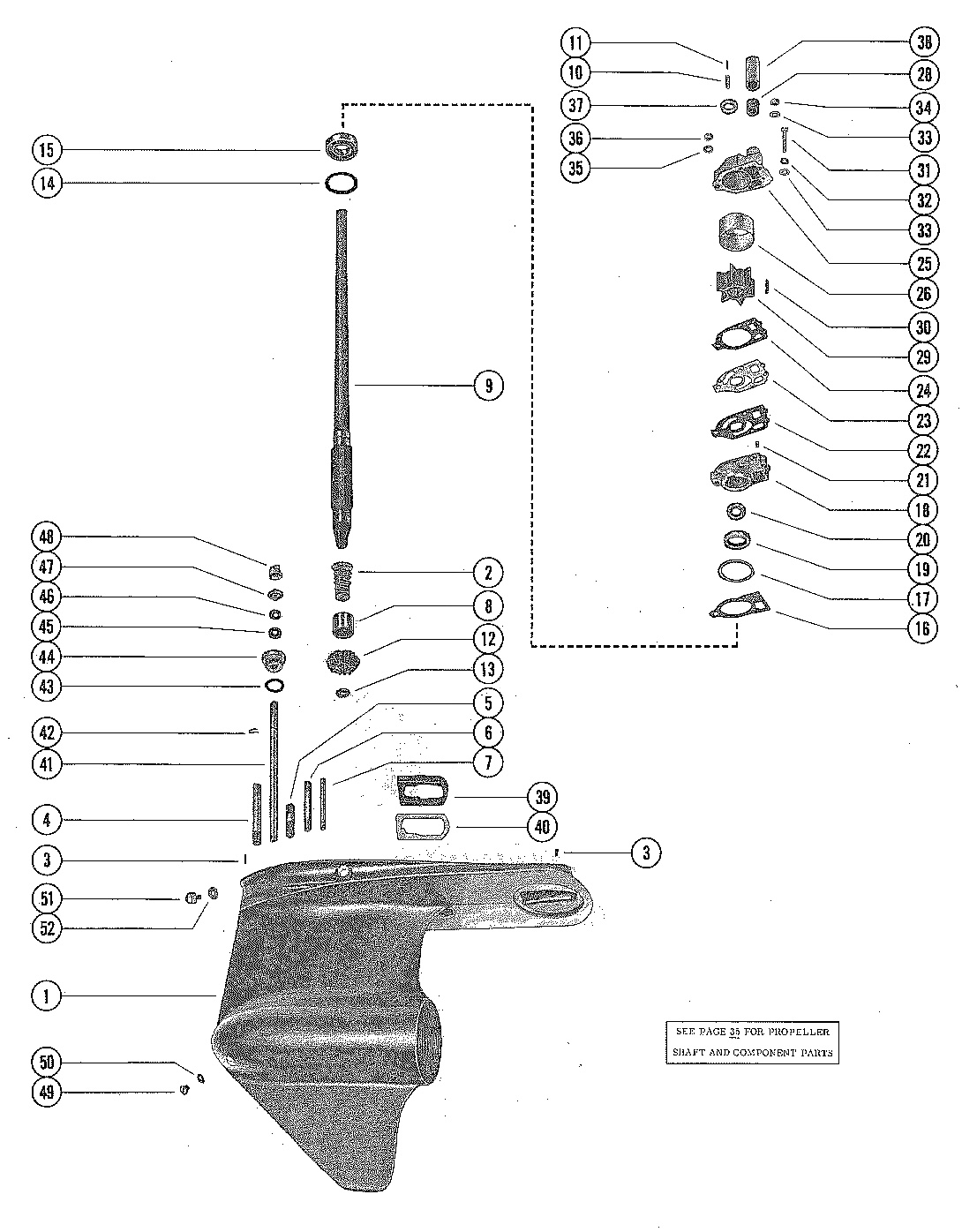 GEAR HOUSING ASSEMBLY, COMPLETE (SERIAL GROUP #1) (PAGE 1)